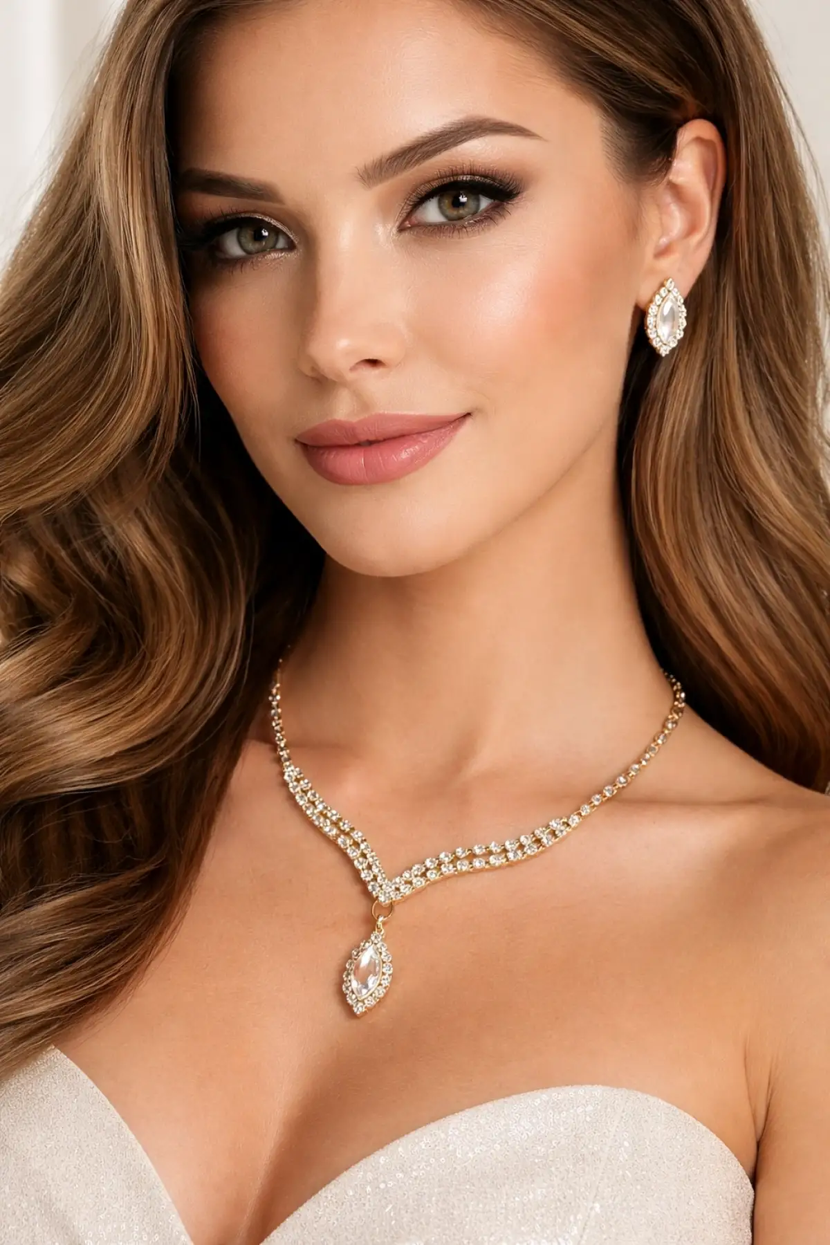 Altın Renk Taş Detaylı Abiye Set