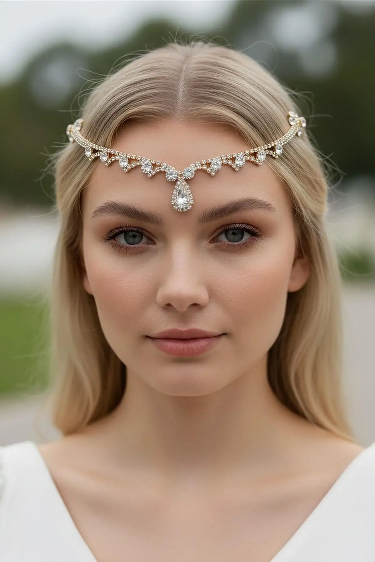 Altın Renk Taş Detaylı Alınlık/Kına Aksesuarı