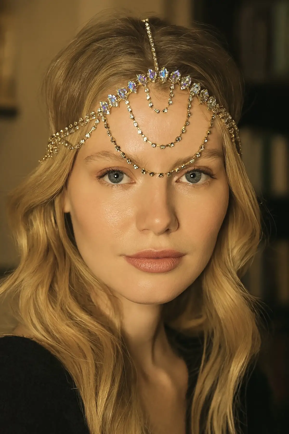 Altın Renk Taş Detaylı Alınlık/Kına Aksesuarı