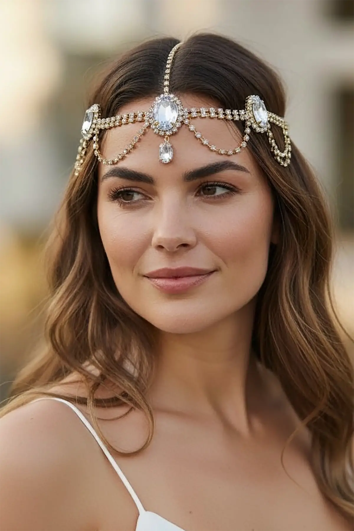 Altın Renk Taş Detaylı Alınlık/Kına Aksesuarı