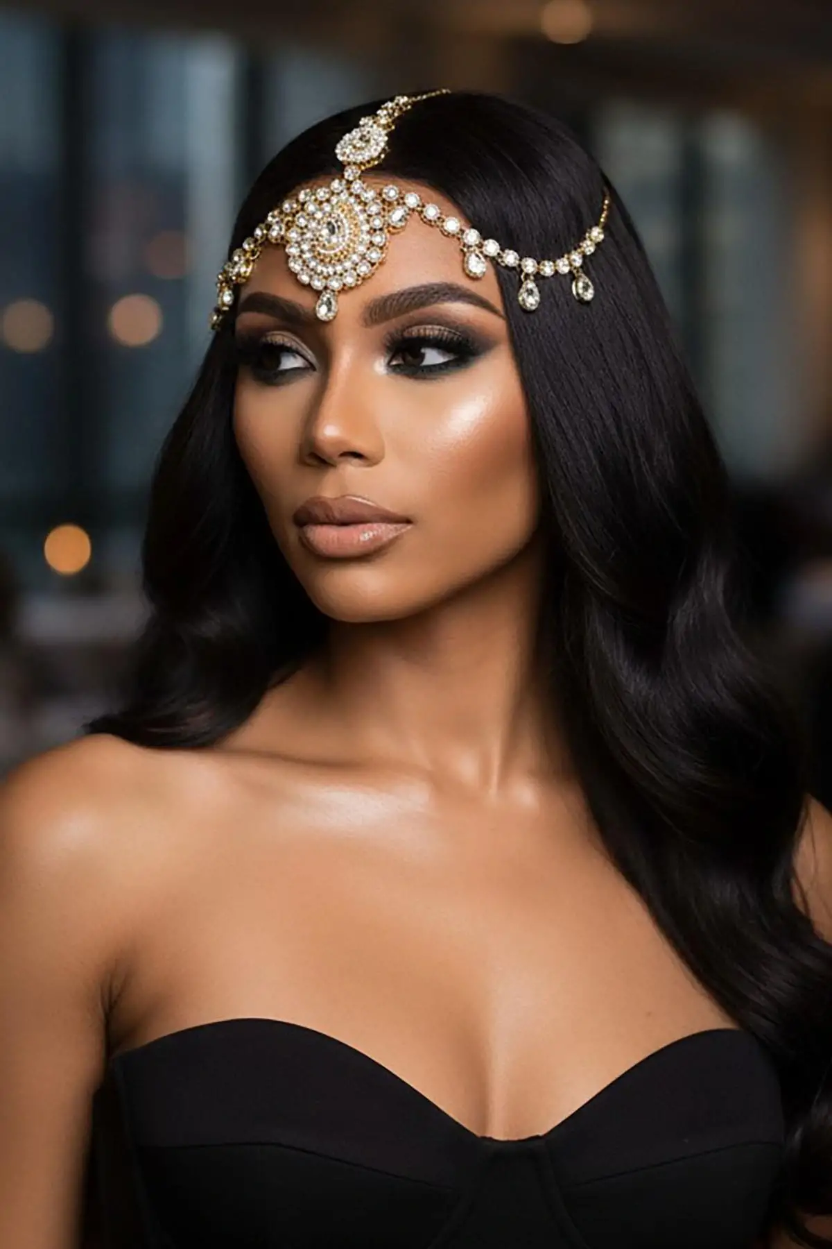 Altın Renk Taş Detaylı Alınlık/Kına Aksesuarı