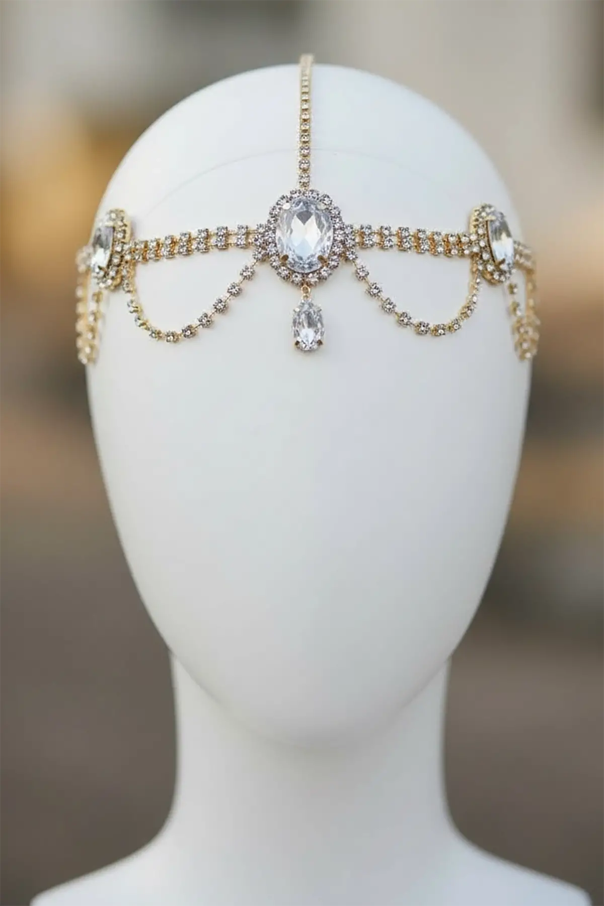 Altın Renk Taş Detaylı Alınlık/Kına Aksesuarı