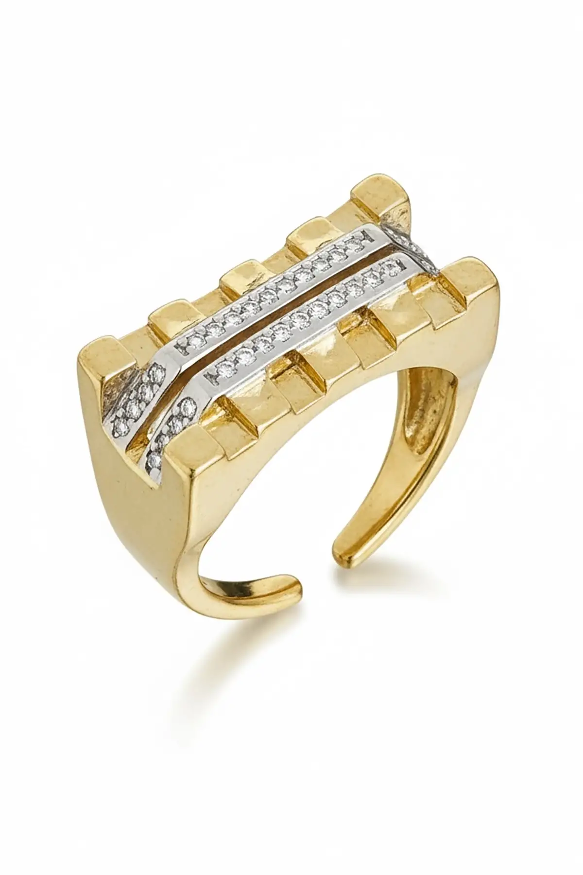 Altın Renk Taş Detaylı Ayarlanabilir Çelik Yüzük