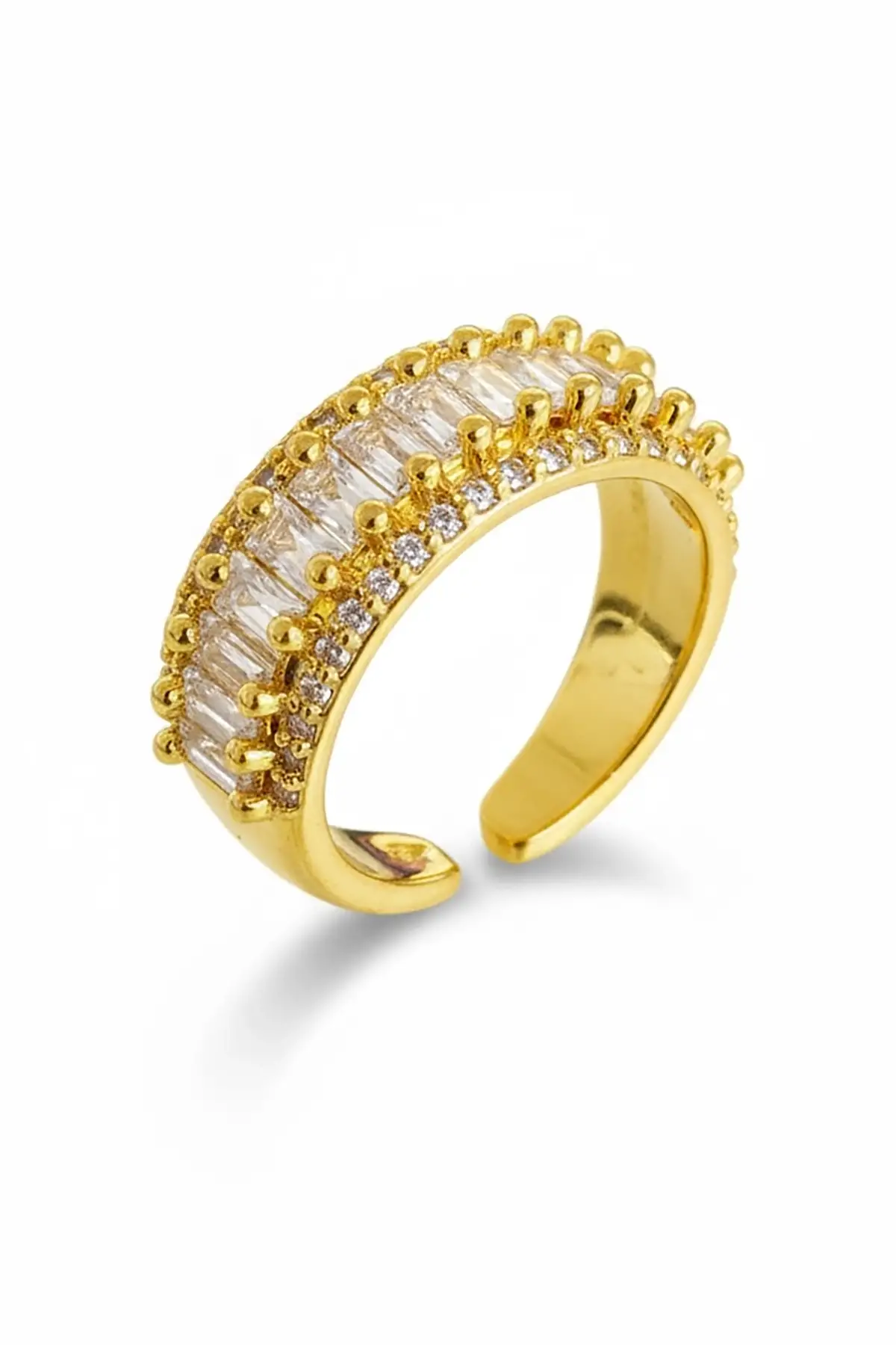 Altın Renk Taş Detaylı Ayarlanabilir Çelik Yüzük