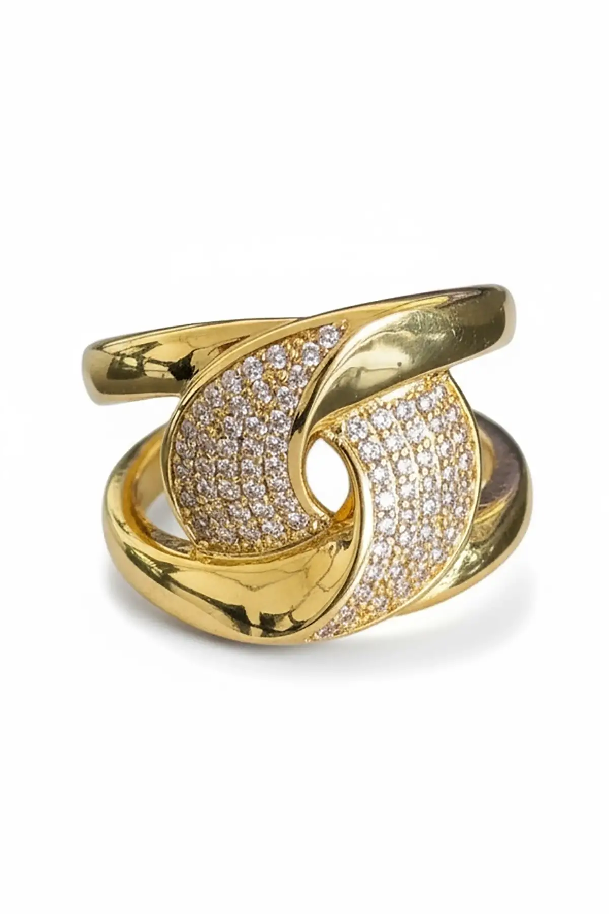 Altın Renk Taş Detaylı Ayarlanabilir Çelik Yüzük