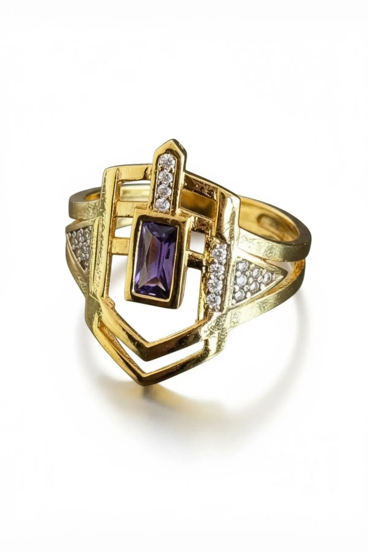 Altın Renk Taş Detaylı Ayarlanabilir Yüzük