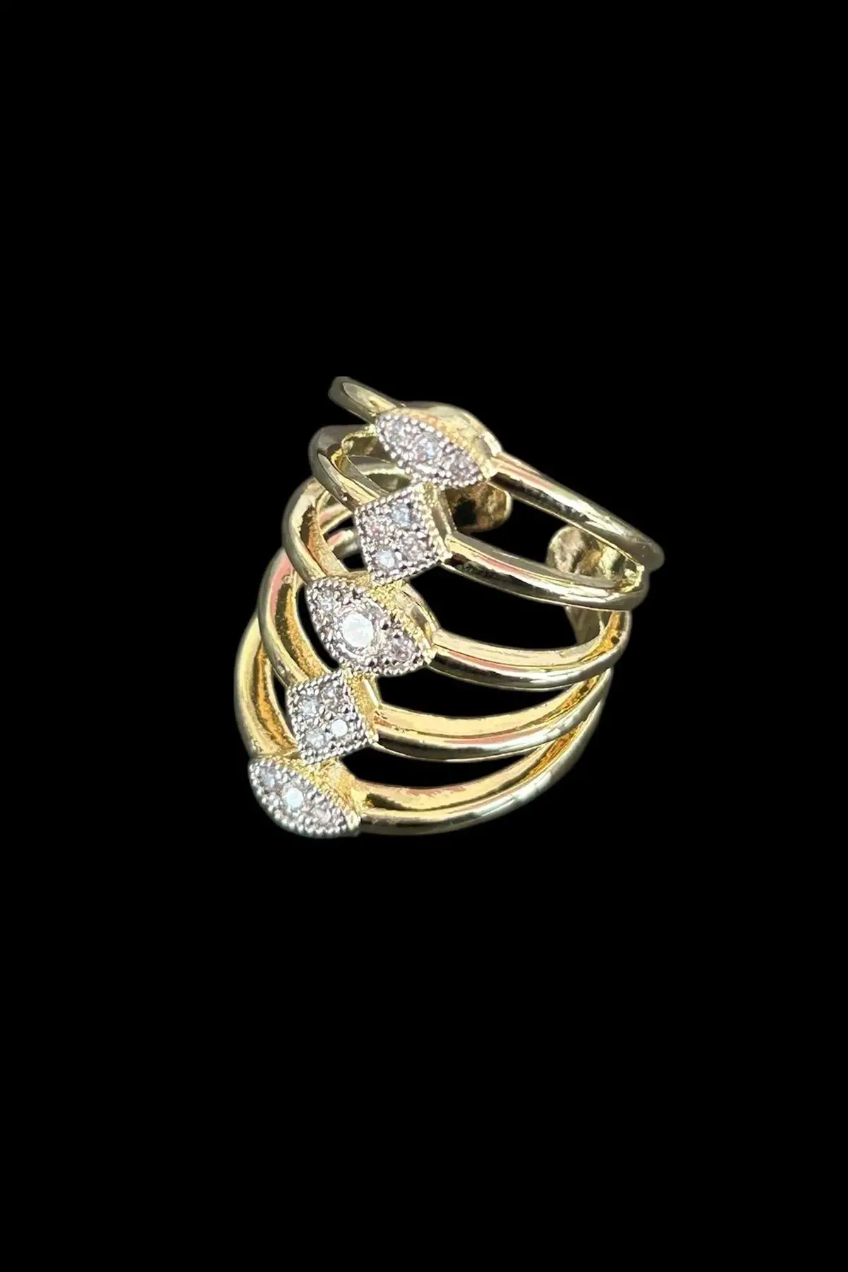 Altın Renk Taş Detaylı Ayarlanabilir Yüzük