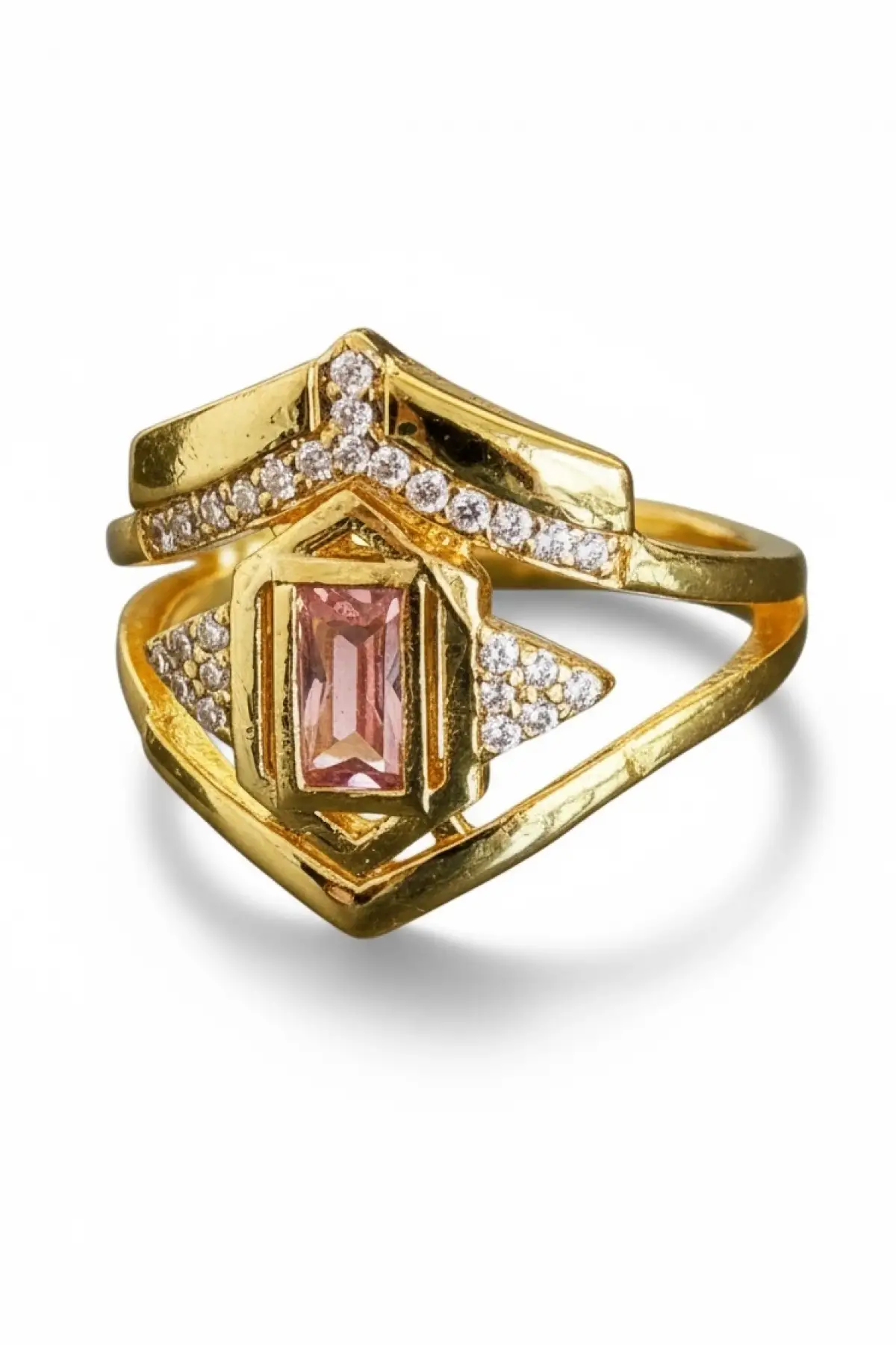 Altın Renk Taş Detaylı Ayarlanabilir Yüzük