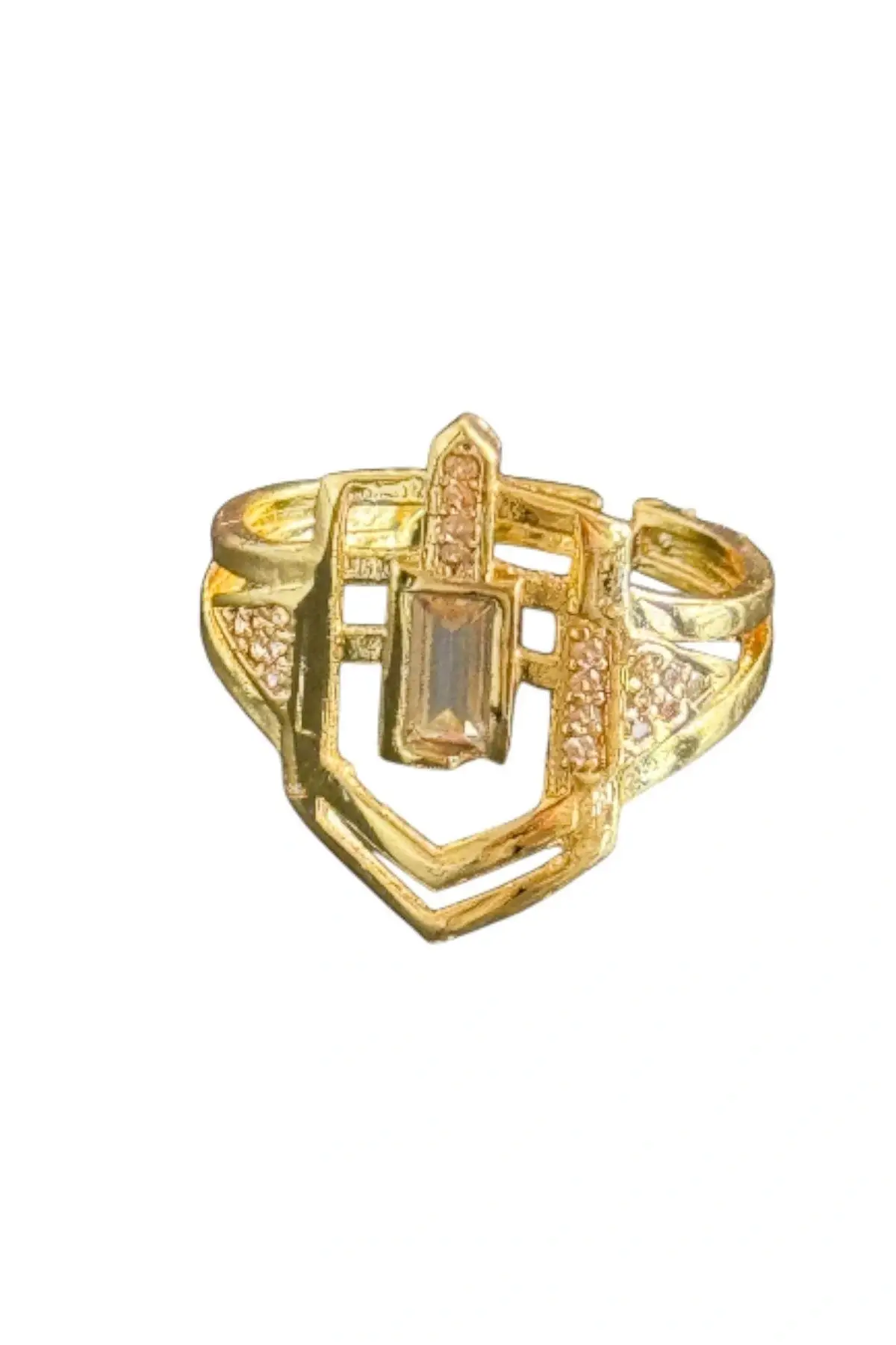 Altın Renk Taş Detaylı Ayarlanabilir Yüzük