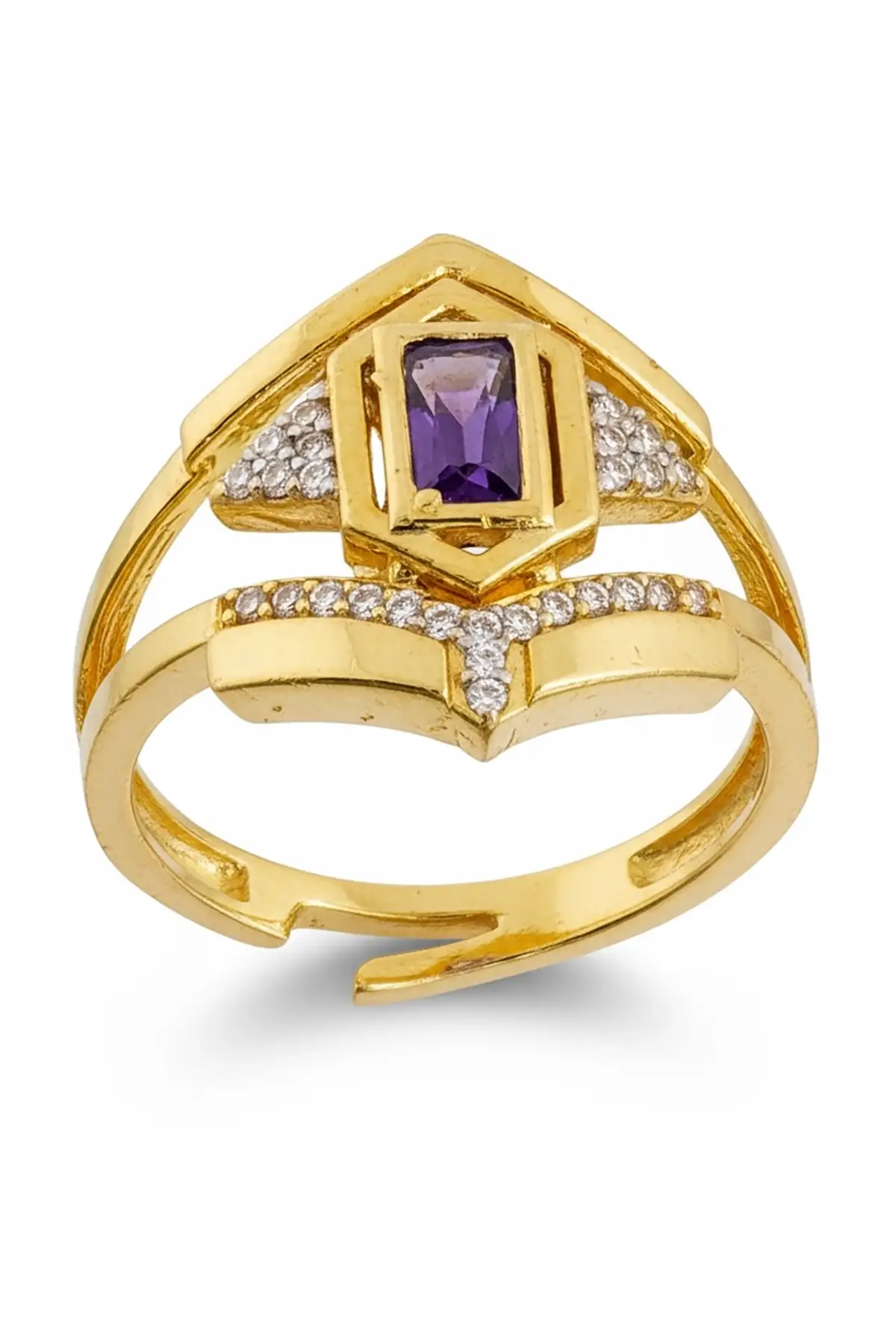 Altın Renk Taş Detaylı Ayarlanabilir Yüzük