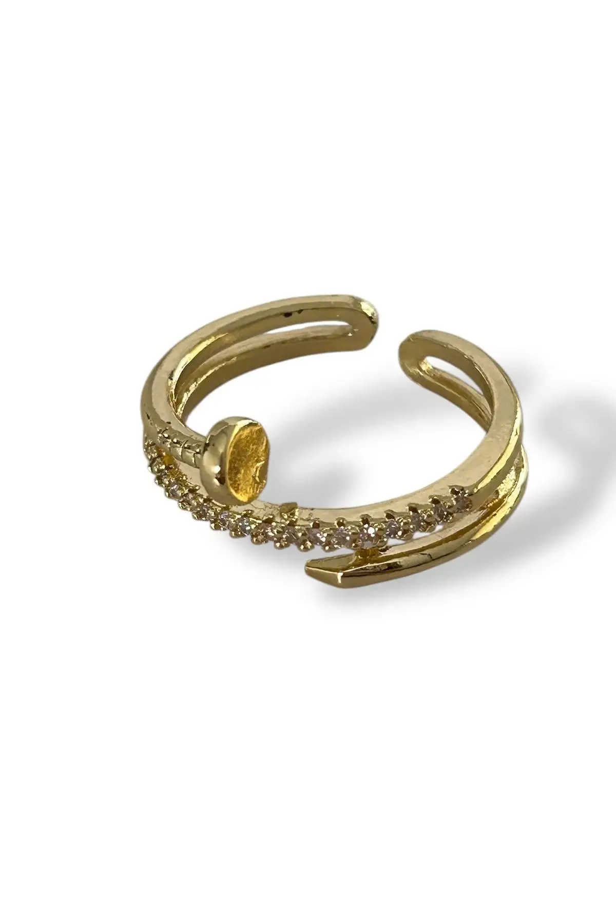 Altın Renk Taş Detaylı Ayarlanabilir Yüzük