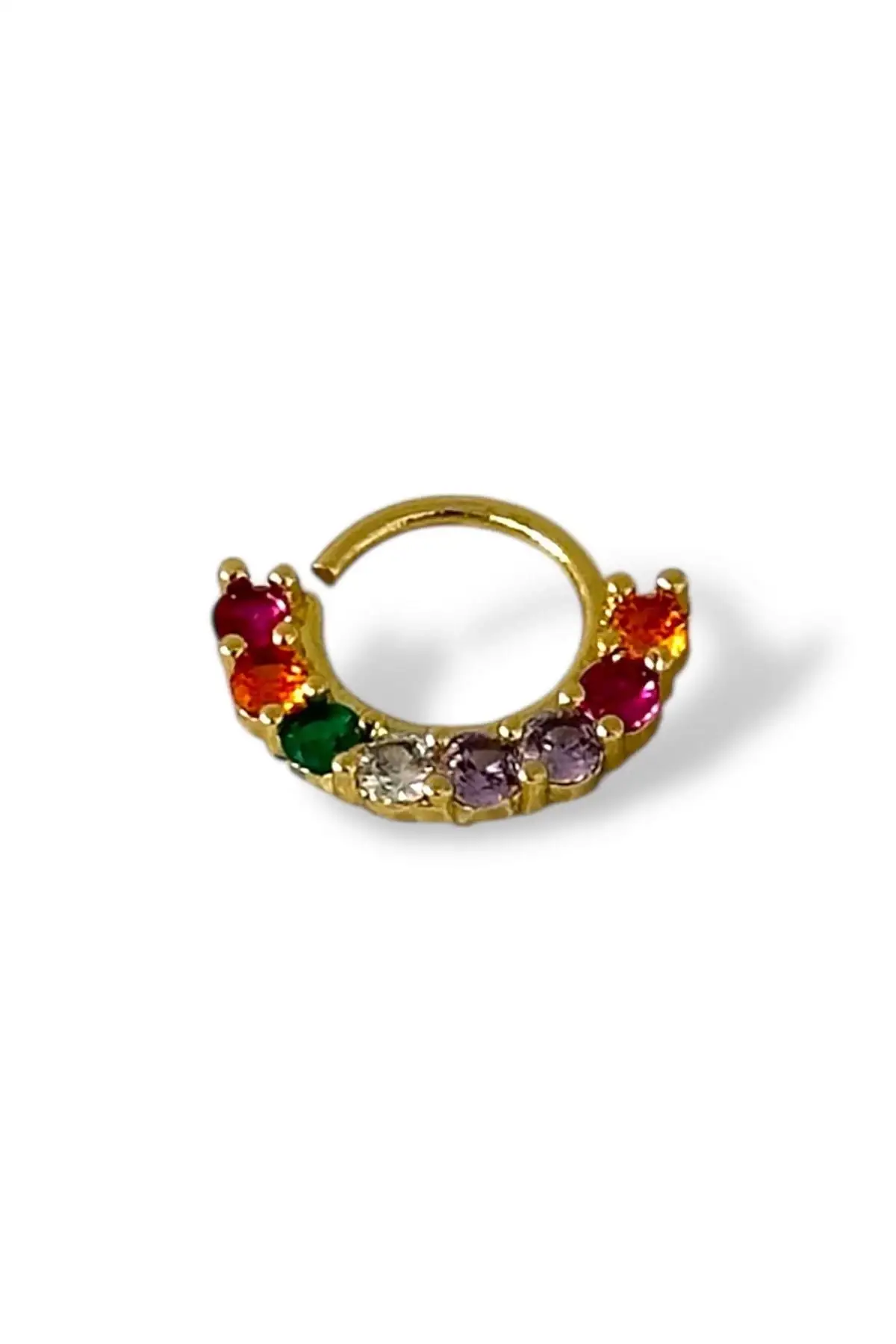 Altın Renk Taş Detaylı Çelik Halka Tragus/Kıkırdak Küpe/Piercing (Tek)