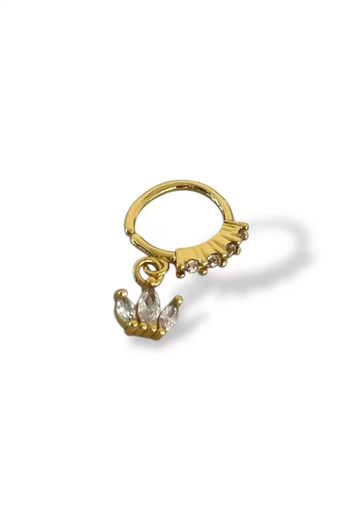 Altın Renk Taş Detaylı Çelik Halka Tragus/Kıkırdak Küpe/Piercing (Tek)