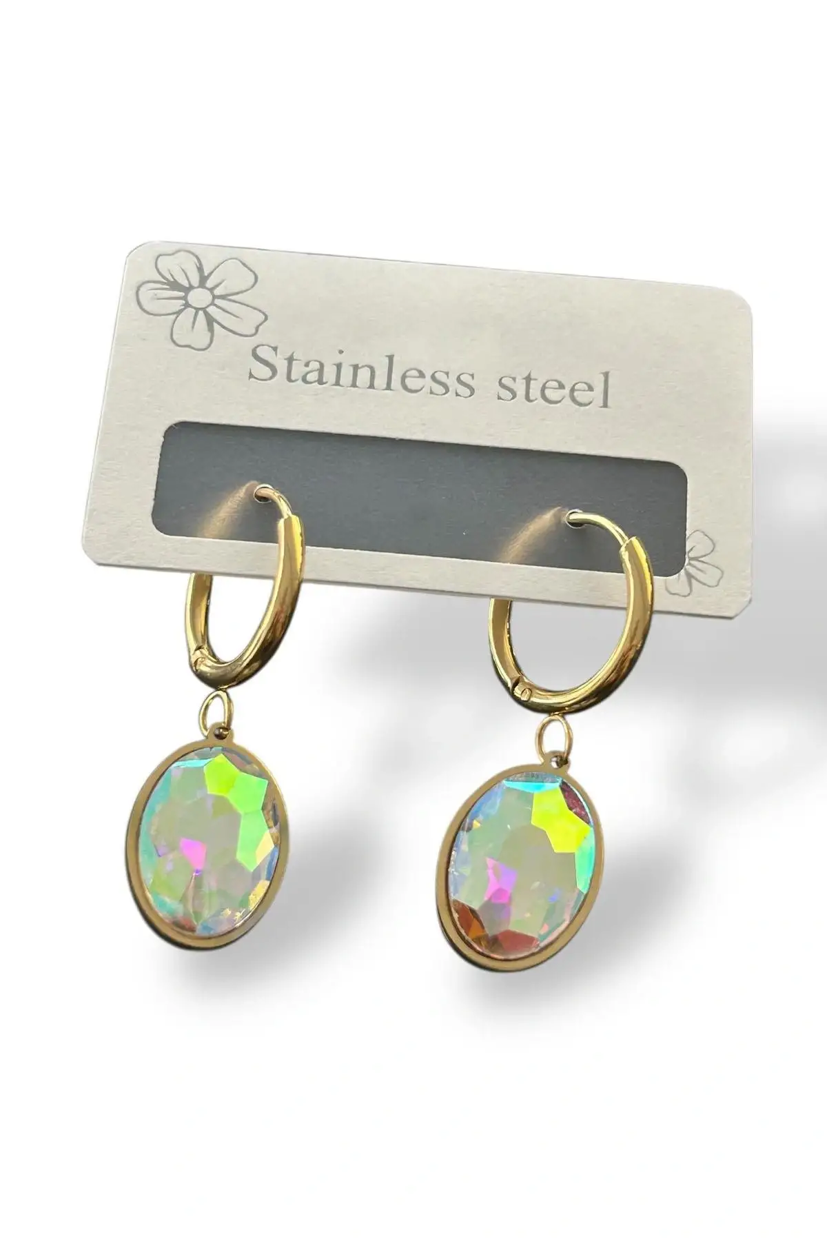 Altın Renk Taş Detaylı Çelik Küpe (Çift)