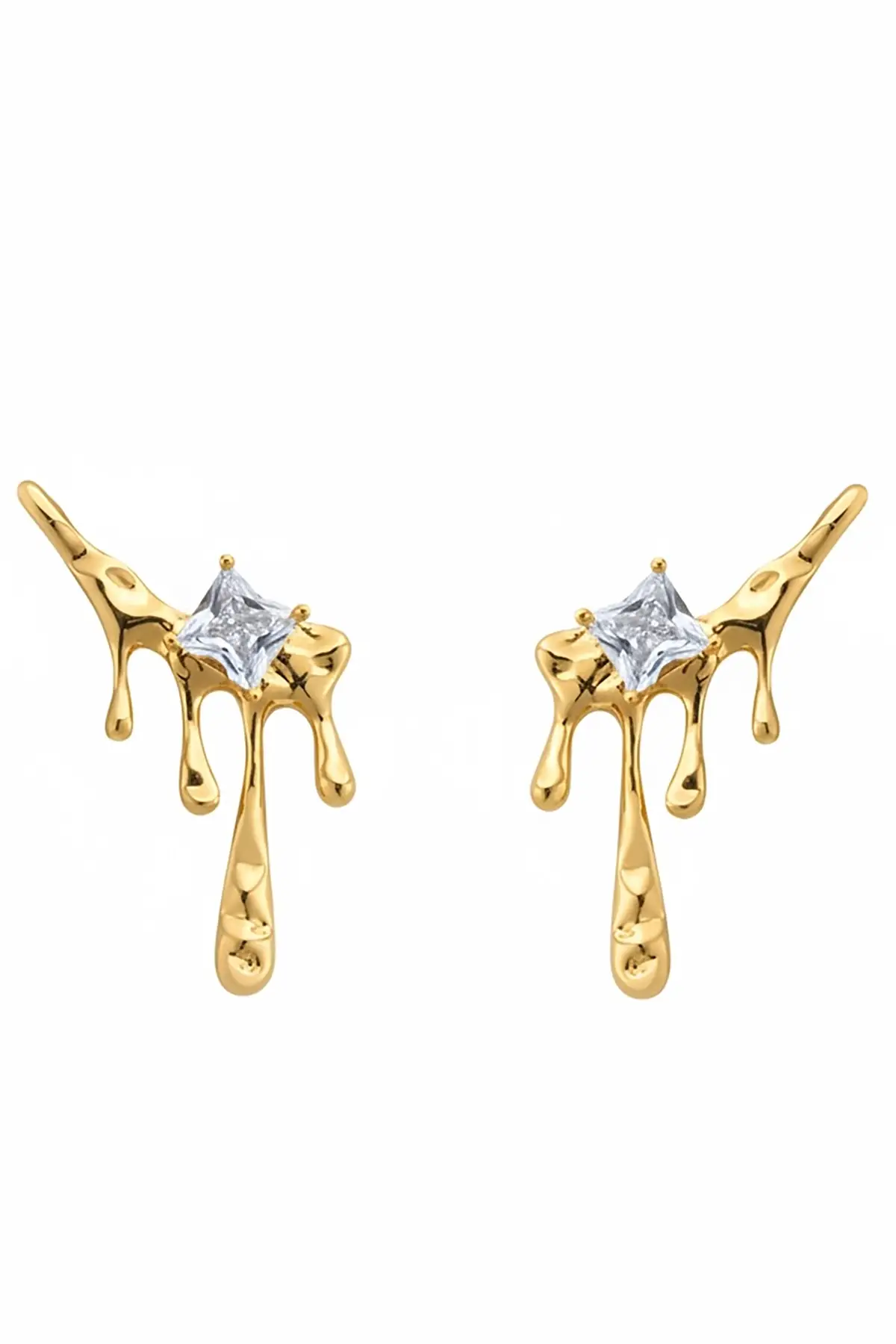 Altın Renk Taş Detaylı Çelik Küpe (Çift)