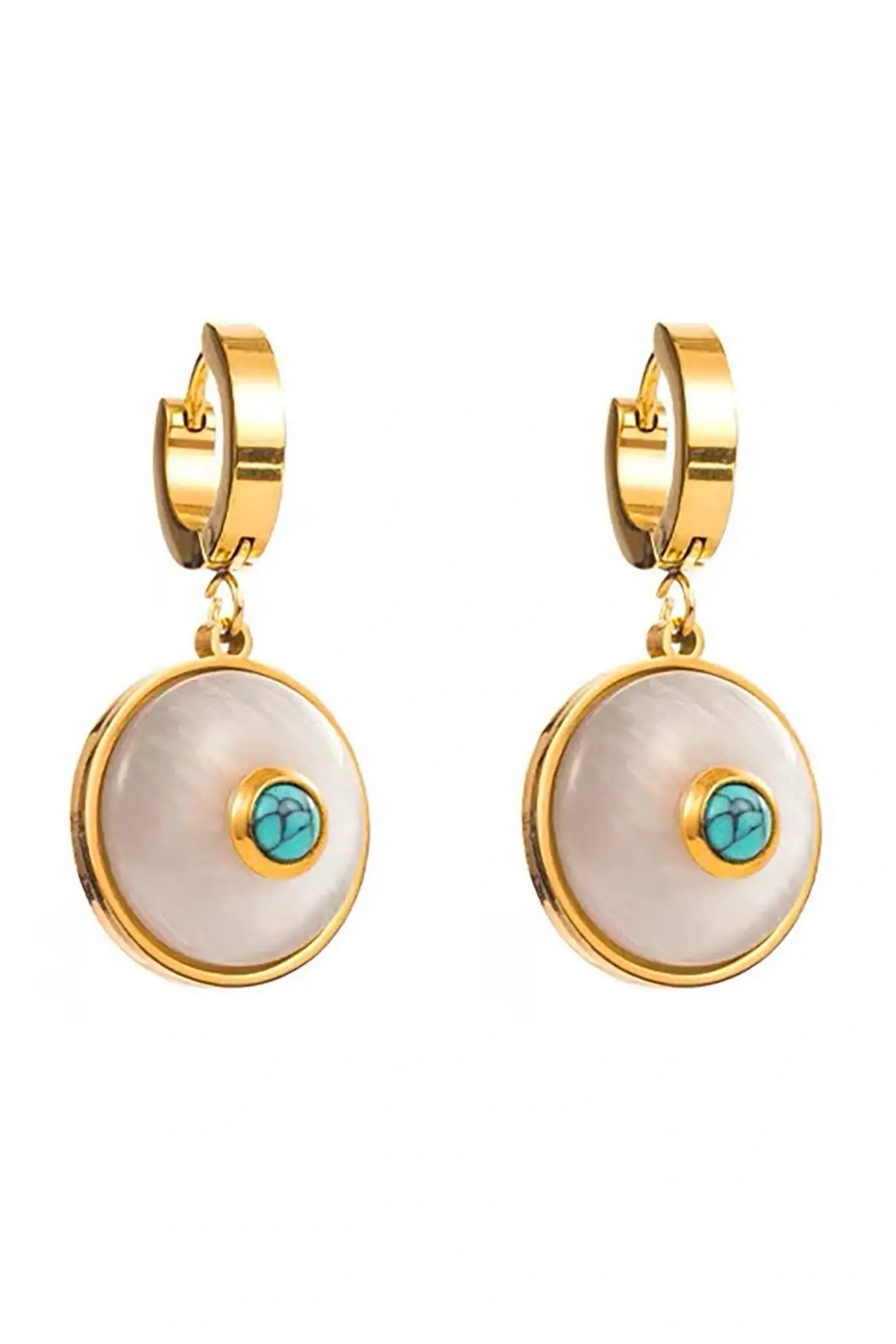 Altın Renk Taş Detaylı Çelik Küpe (Çift)