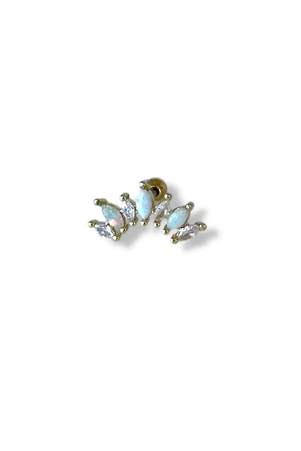 Altın Renk Taş Detaylı Çelik Tragus/Kıkırdak Küpe/Piercing (Tek)