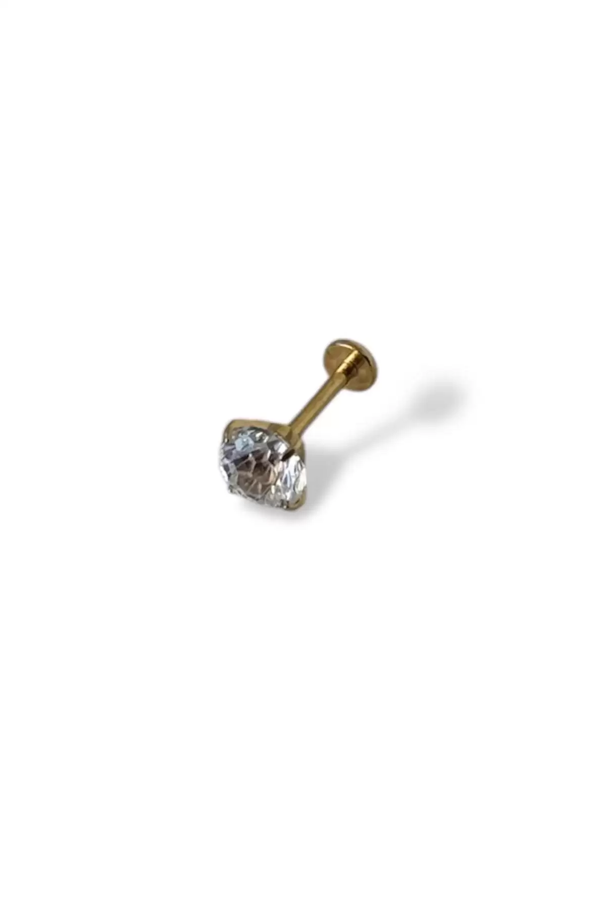Altın Renk Taş Detaylı Çelik Tragus/Kıkırdak Küpe/Piercing (Tek)