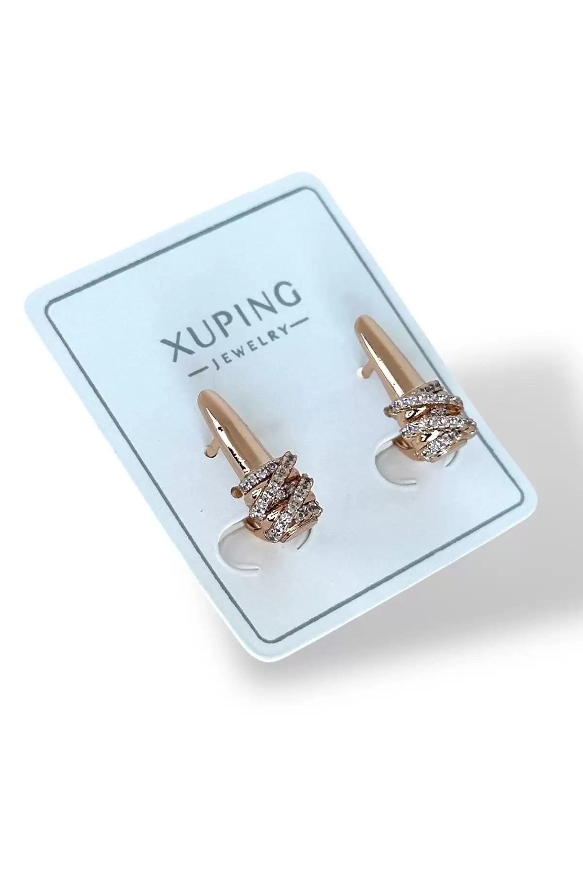 Altın Renk Taş Detaylı Çelik Xupıng Küpe (Çift)
