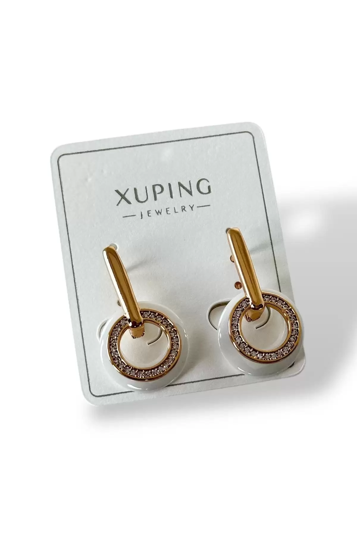Altın Renk Taş Detaylı Çelik Xupıng Küpe (Çift)