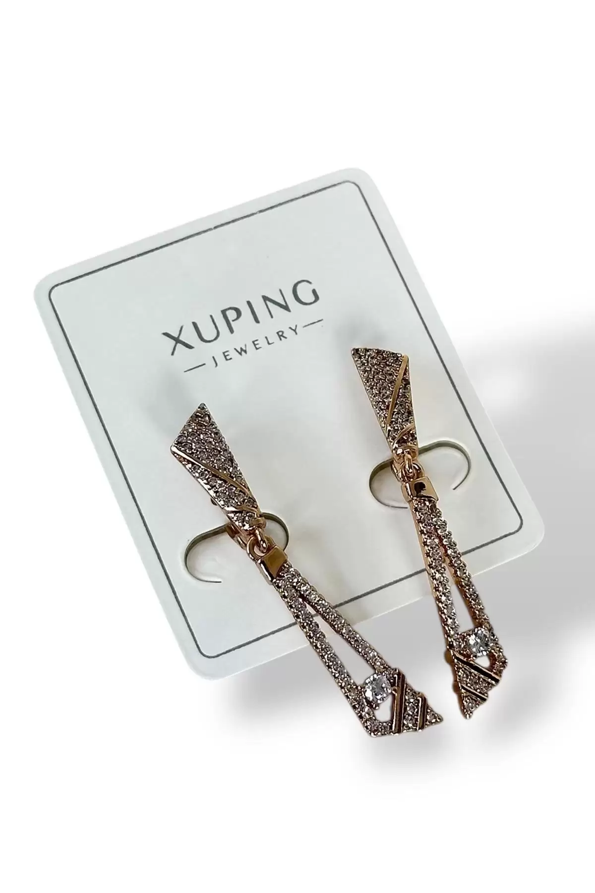 Altın Renk Taş Detaylı Çelik Xupıng Küpe (Çift)