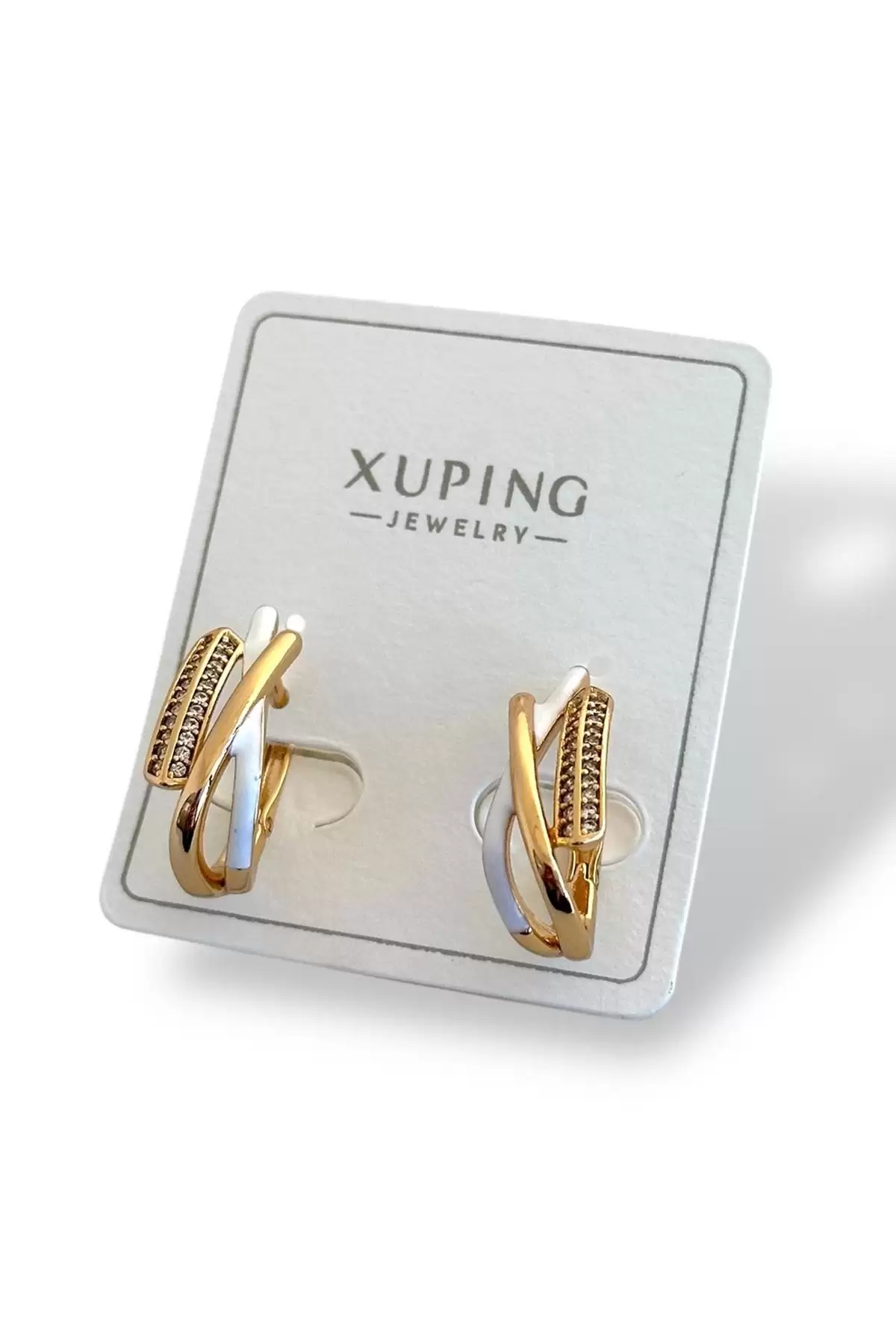 Altın Renk Taş Detaylı Çelik Xuping Küpe Set (Çift)