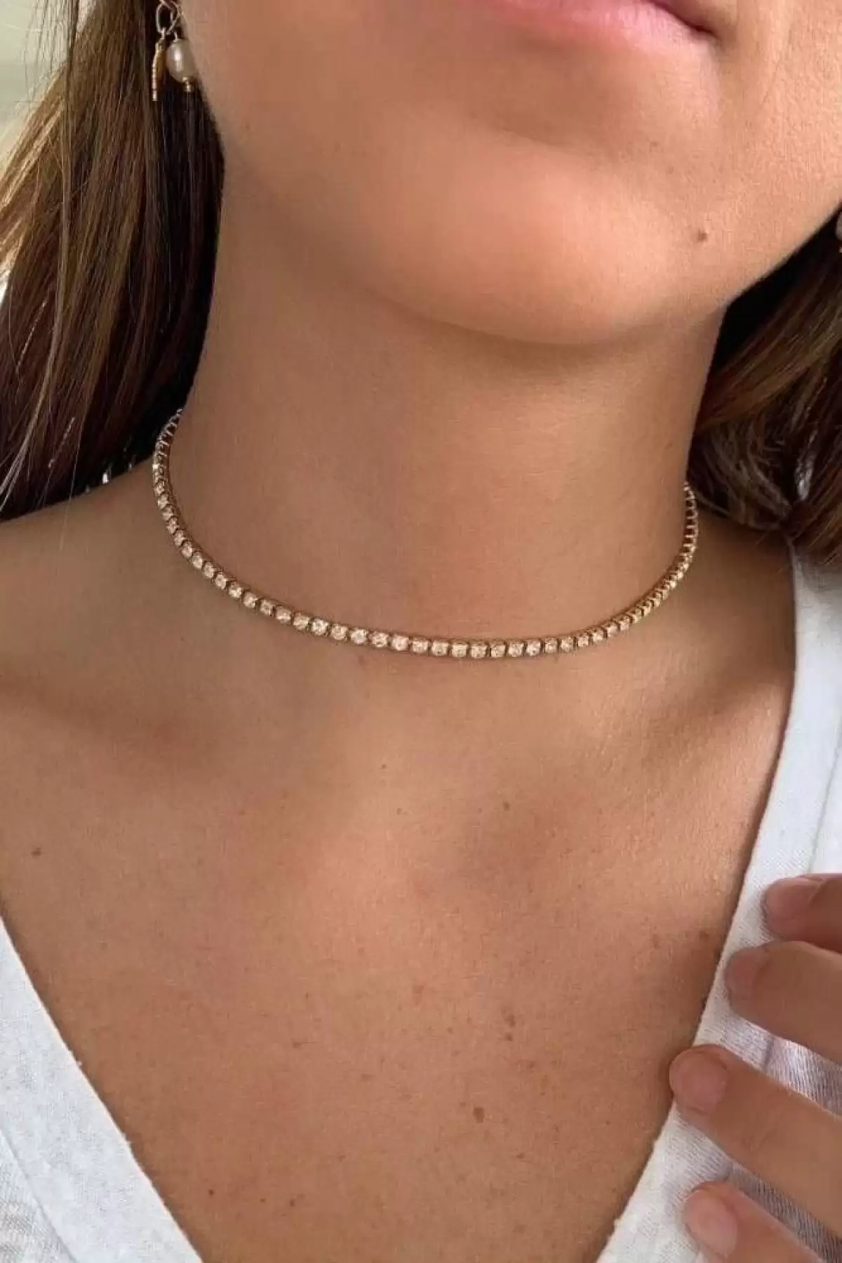 Altın Renk Taş Detaylı Choker Kolye