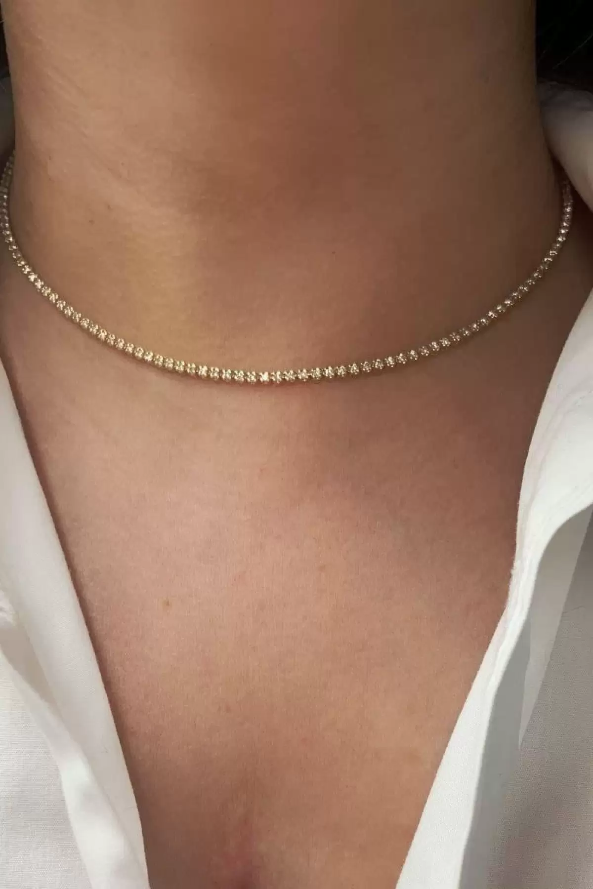 Altın Renk Taş Detaylı Choker Kolye