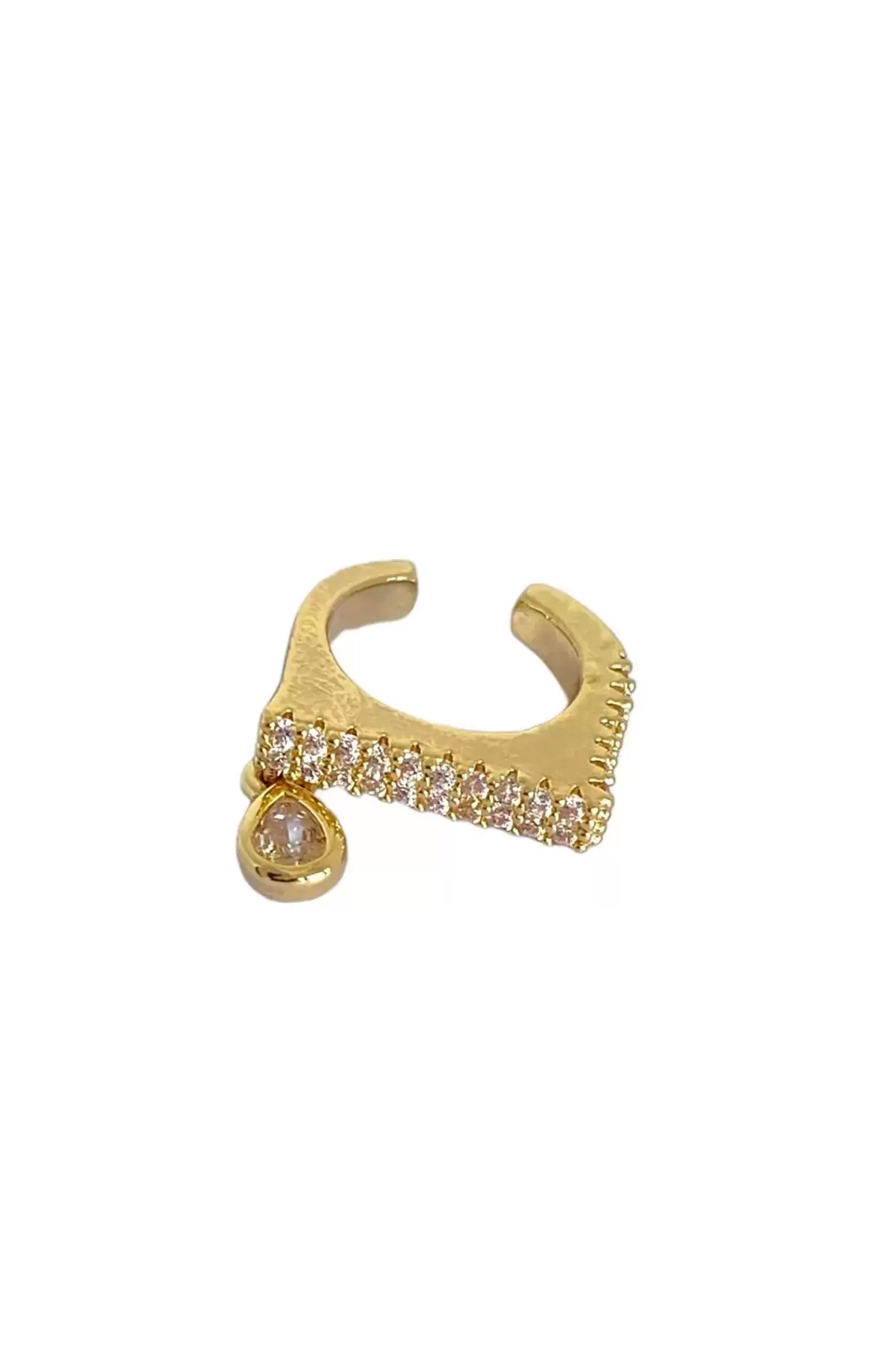 Altın Renk Taş Detaylı Ear Cuff Küpe (Tek)