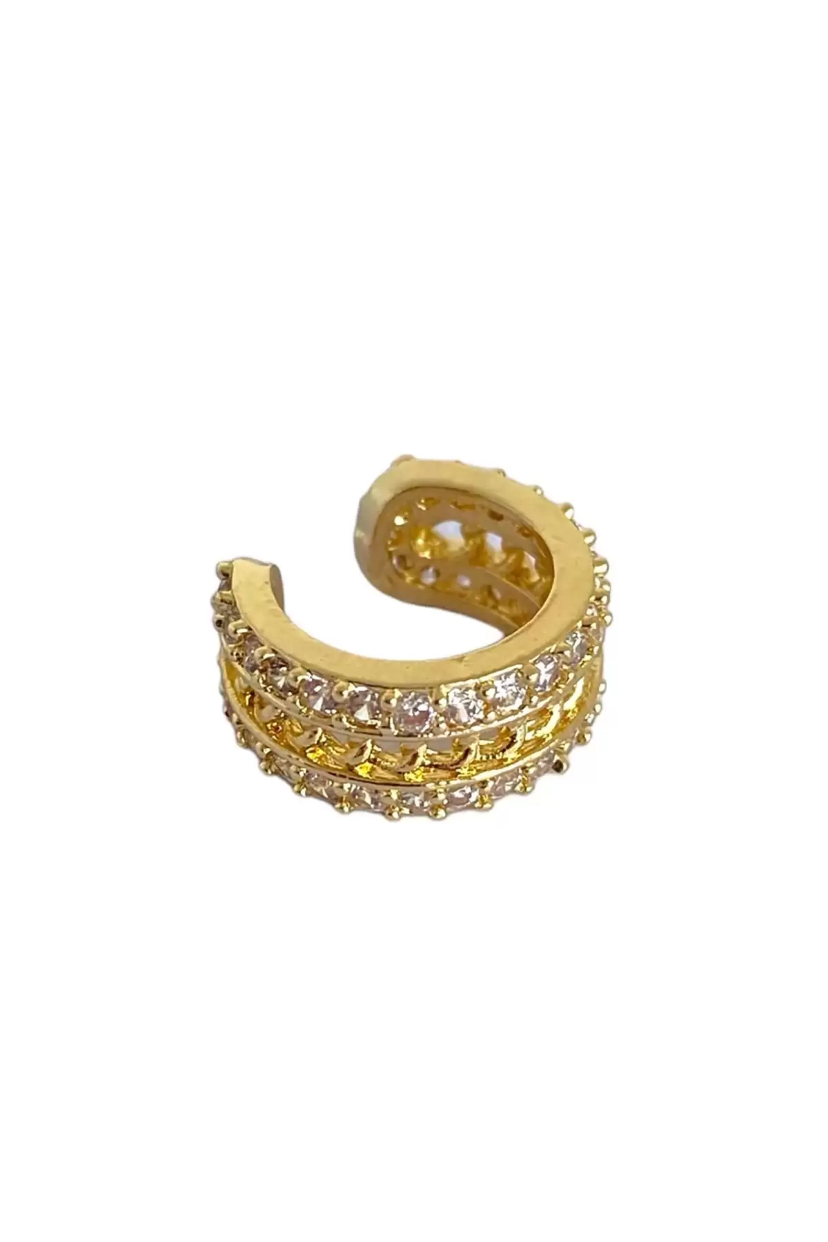 Altın Renk Taş Detaylı Ear Cuff Küpe (Tek)