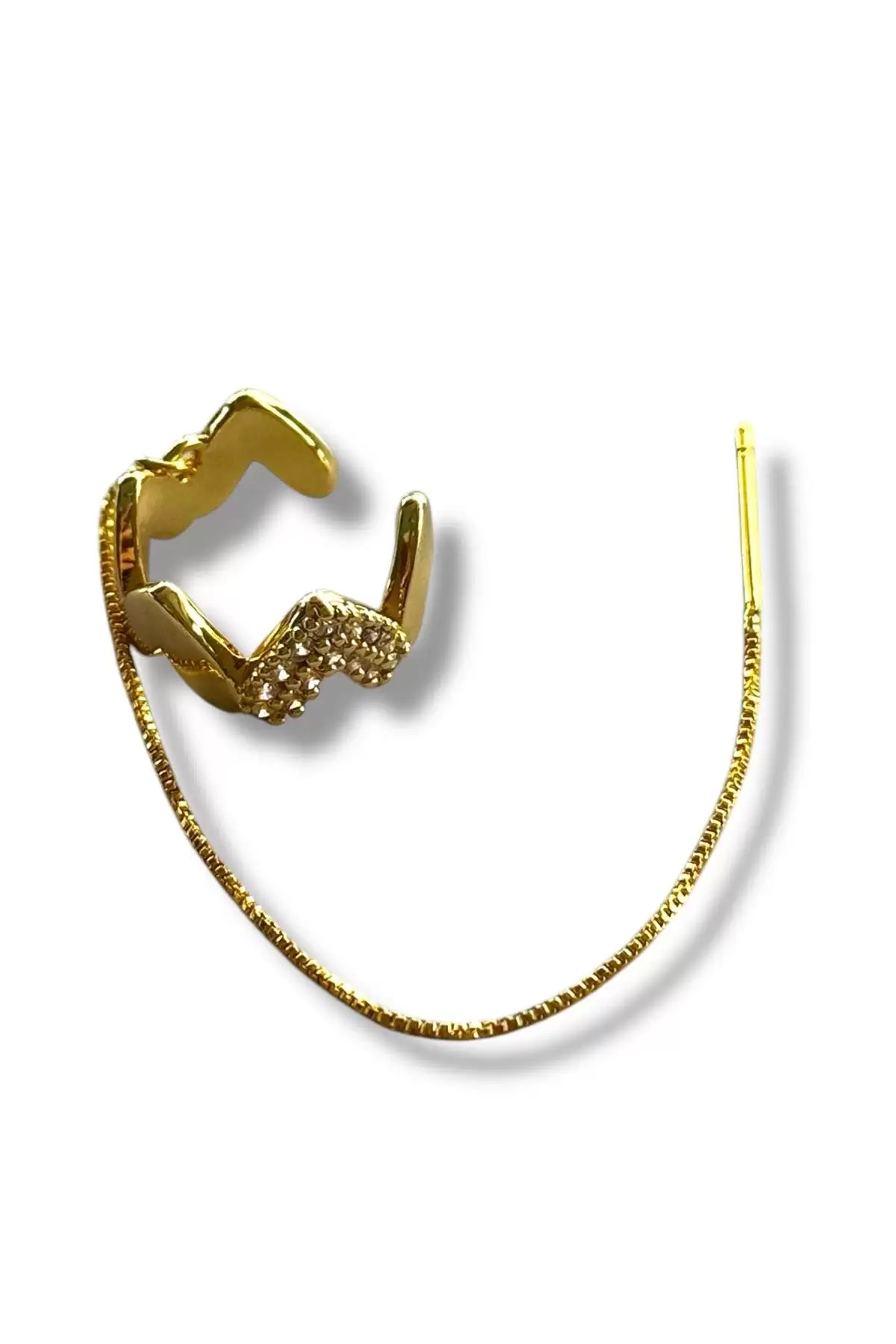 Altın Renk Taş Detaylı Ear Cuff (Tek)