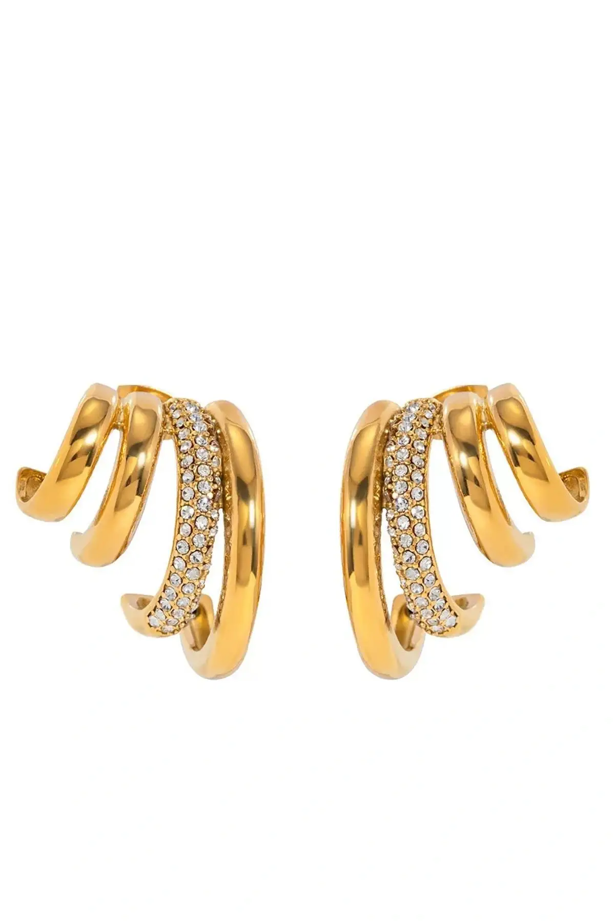 Altın Renk Taş Detaylı Küpe (Çift)