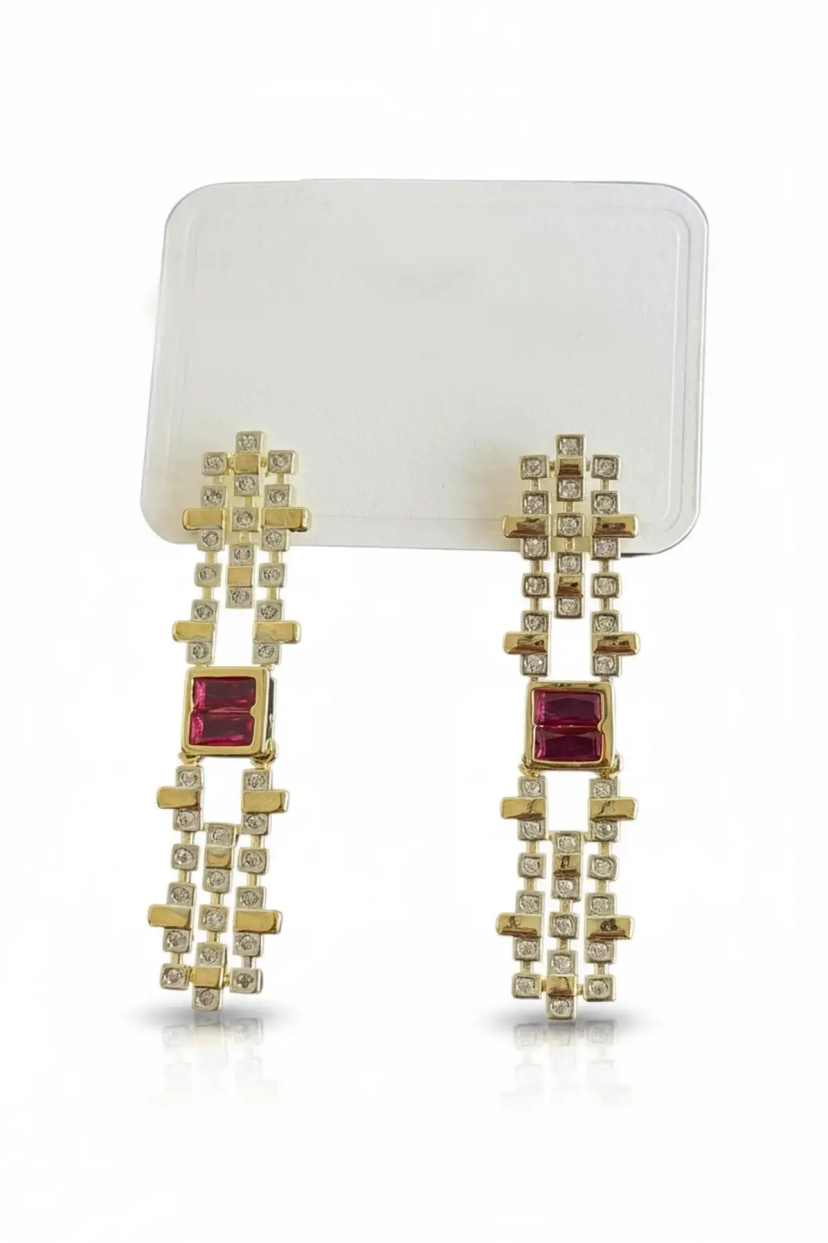 Altın Renk Taş Detaylı Küpe (Çift)