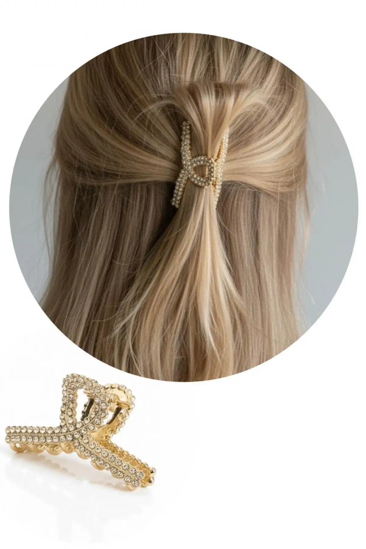 Altın Renk Taş Detaylı Mini Metal Mandal Toka