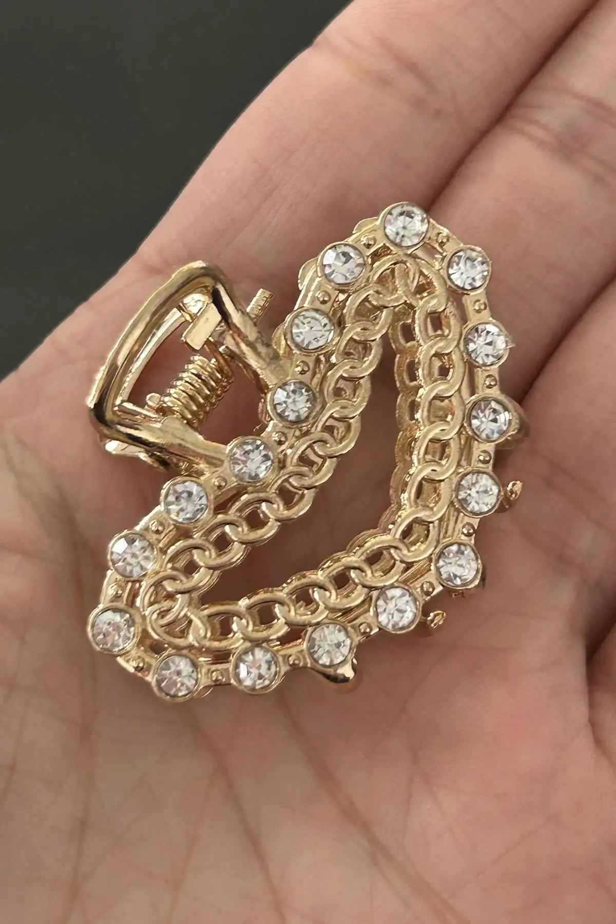 Altın Renk Taş Detaylı Mini Metal Mandal Toka