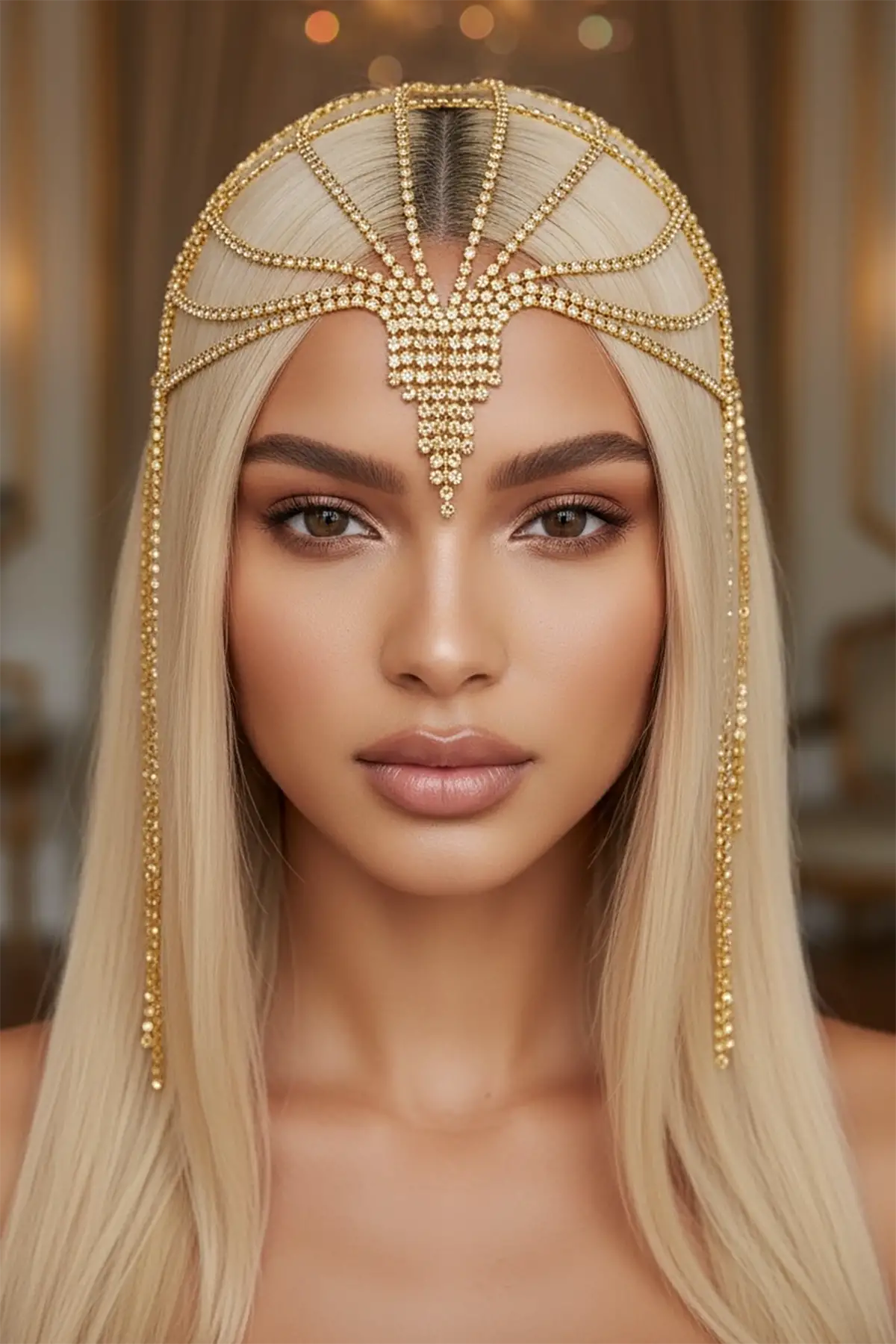 Altın Renk Taş Detaylı Saç Aksesuarı/Kına Aksesuarı