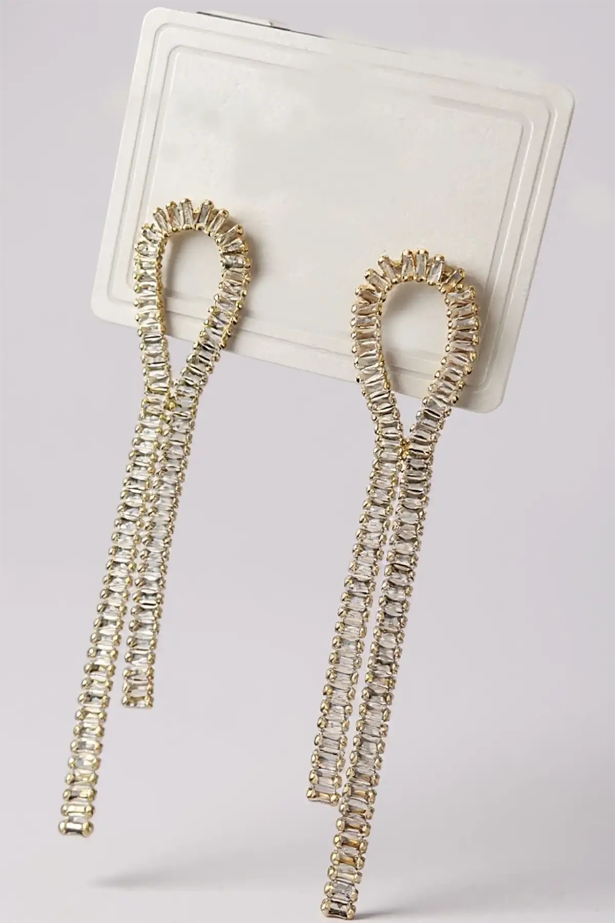 Altın Renk Taş Detaylı Sallantılı 14K Altın Kaplama Küpe (Çift)