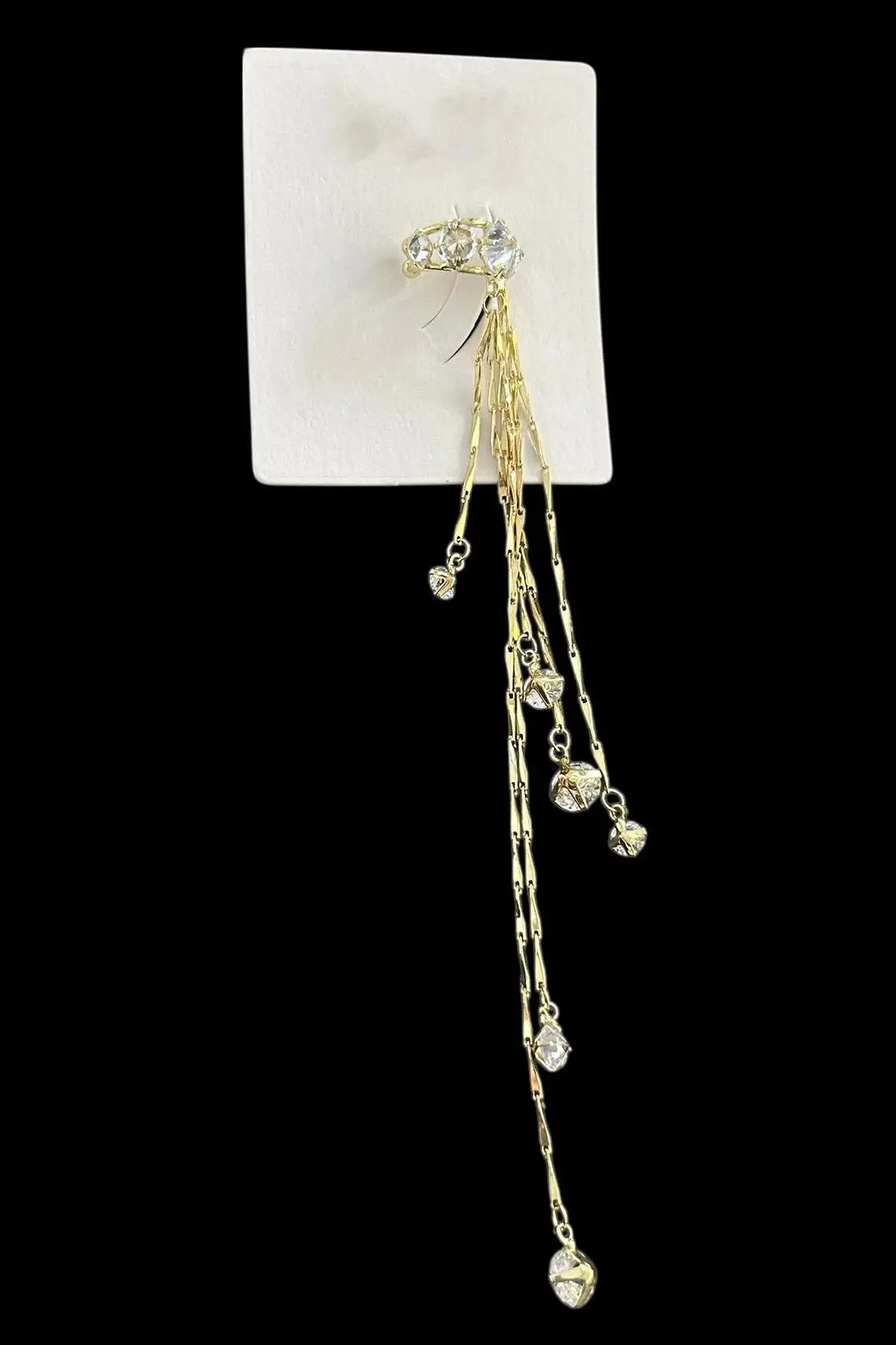 Altın Renk Taş Detaylı Sallantılı Ear Cuff (Tek)