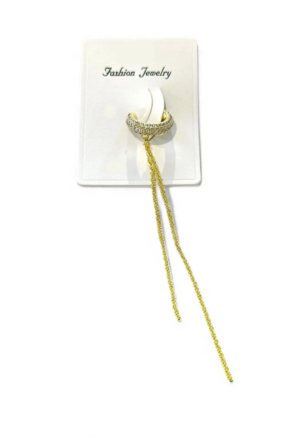 Altın Renk Taş Detaylı Sallantılı Ear Cuff (Tek)