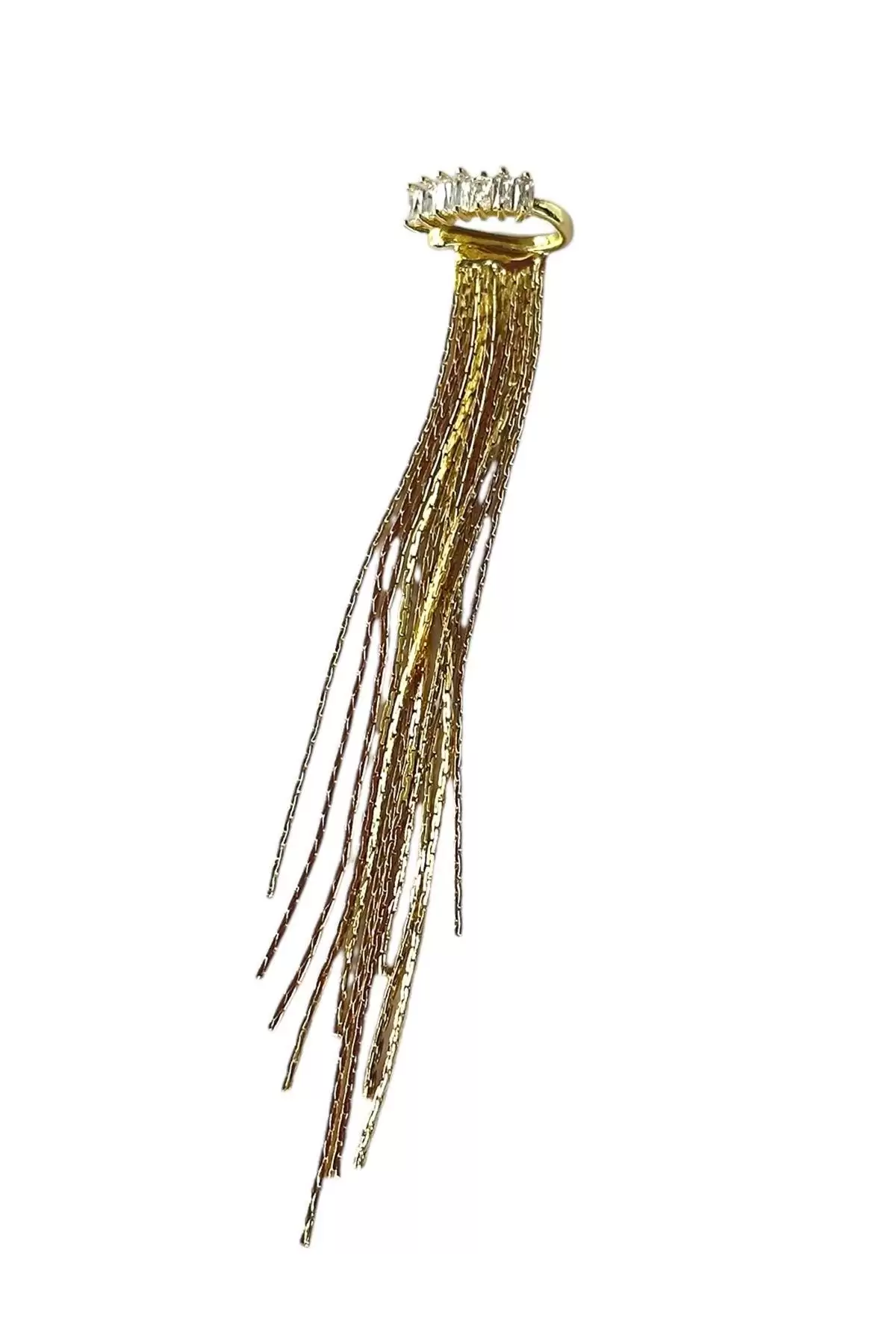 Altın Renk Taş Detaylı Sallantılı Ear Cuff (Tek)