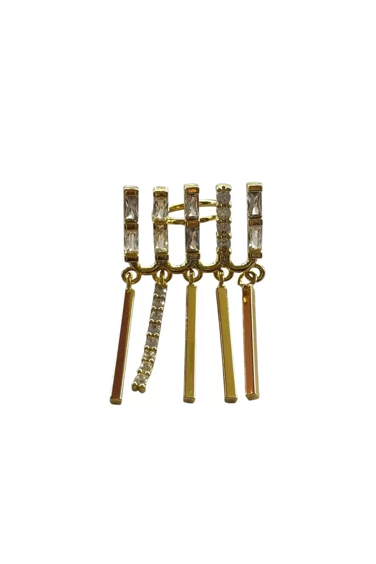 Altın Renk Taş Detaylı Sallantılı Ear Cuff (Tek)