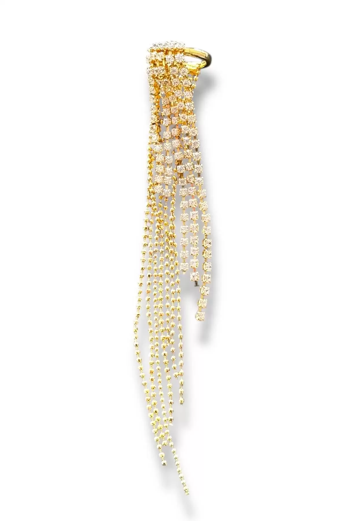 Altın Renk Taş Detaylı Sallantılı Ear Cuff (Tek)