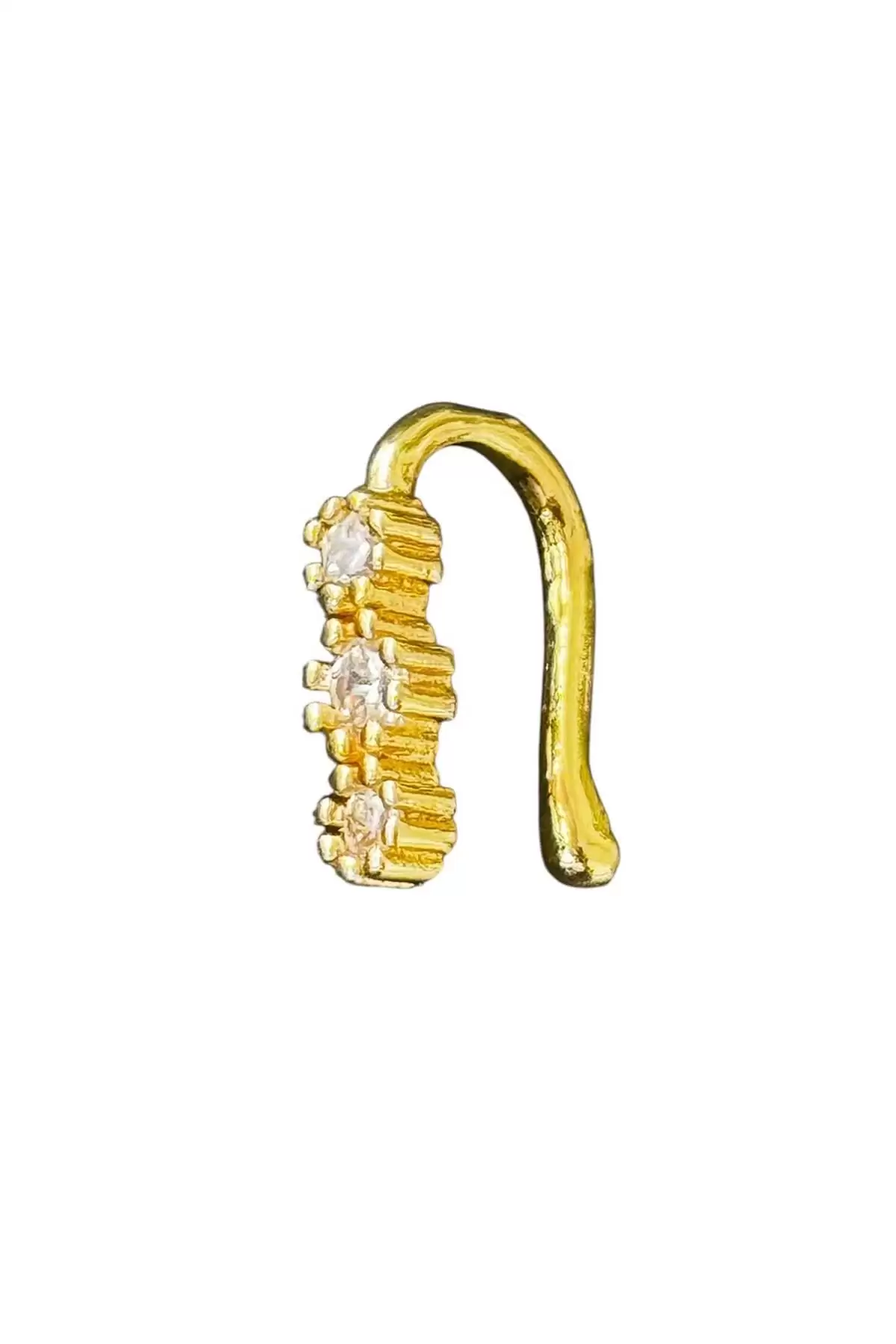 Altın Renk Taş Detaylı Sıkıştırmalı Deliksiz Hızma Piercing (Tek)