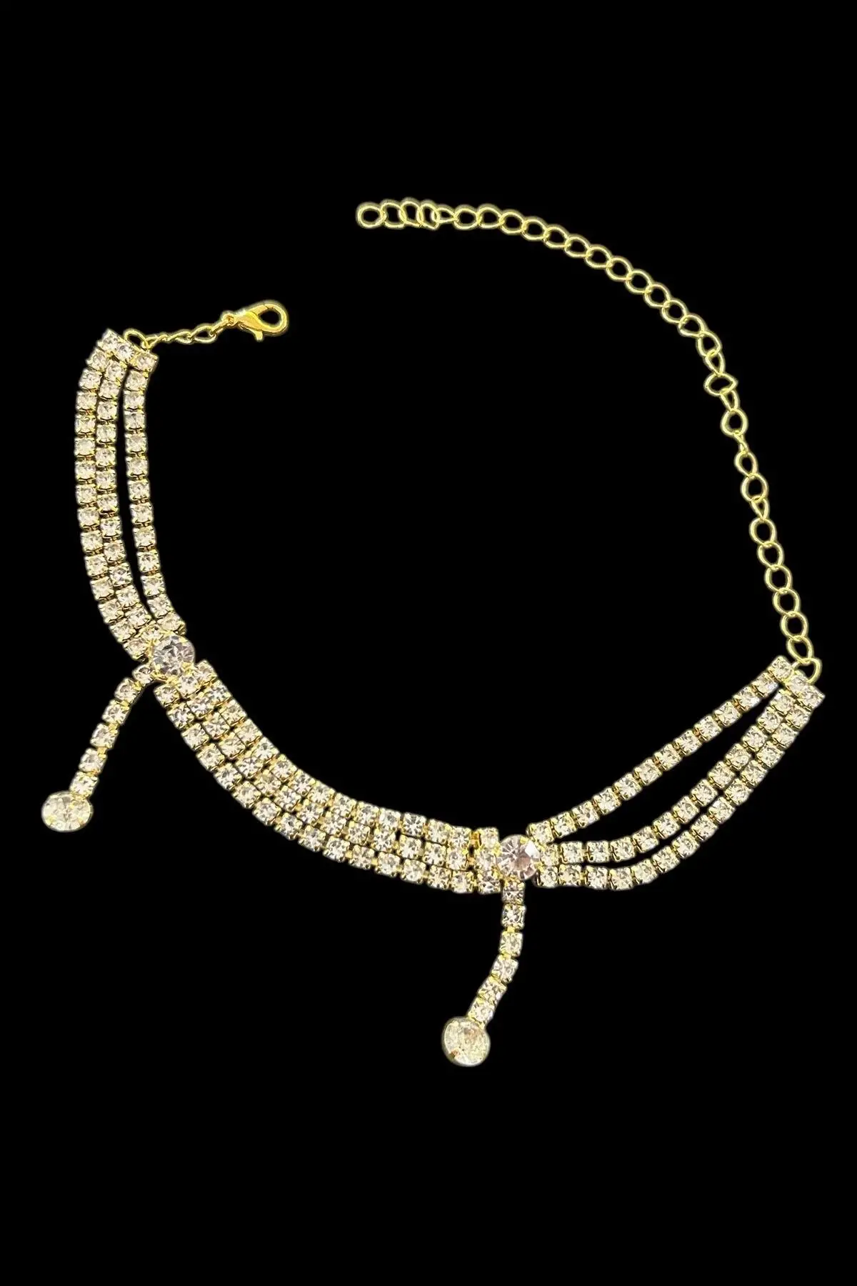 Altın Renk Taş Detaylı Tasarım Abiye Kolye