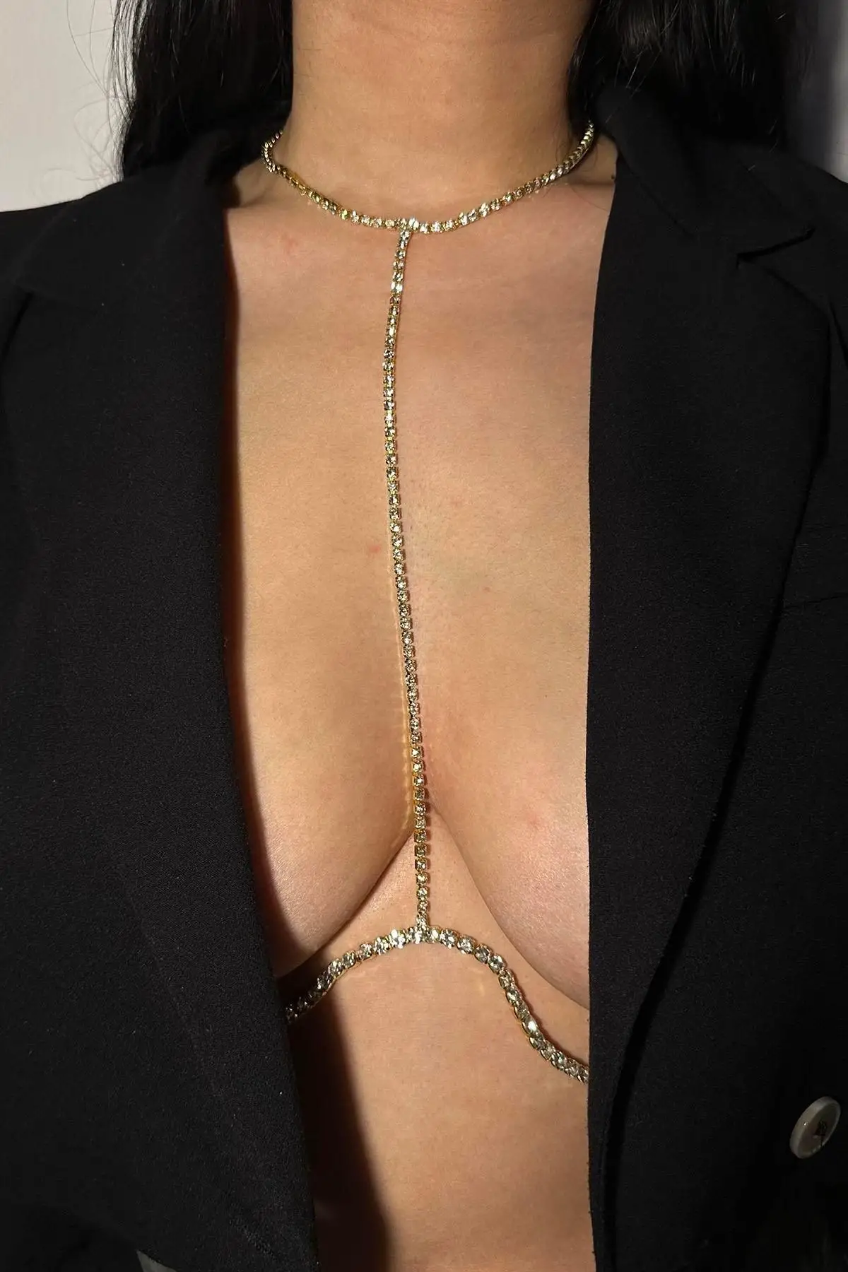 Altın Renk Taş Detaylı Tasarım Vücut Aksesuar