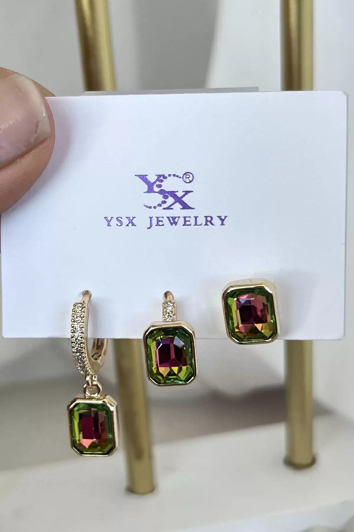 Altın Renk Taş Detaylı VİP 3lü YSX Küpe Set