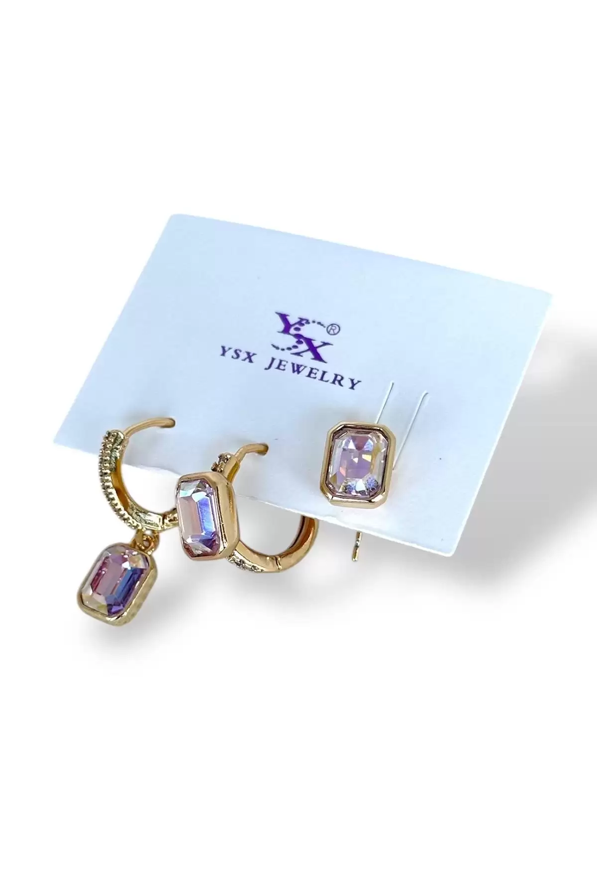 Altın Renk Taş Detaylı VİP 3lü YSX Küpe Set