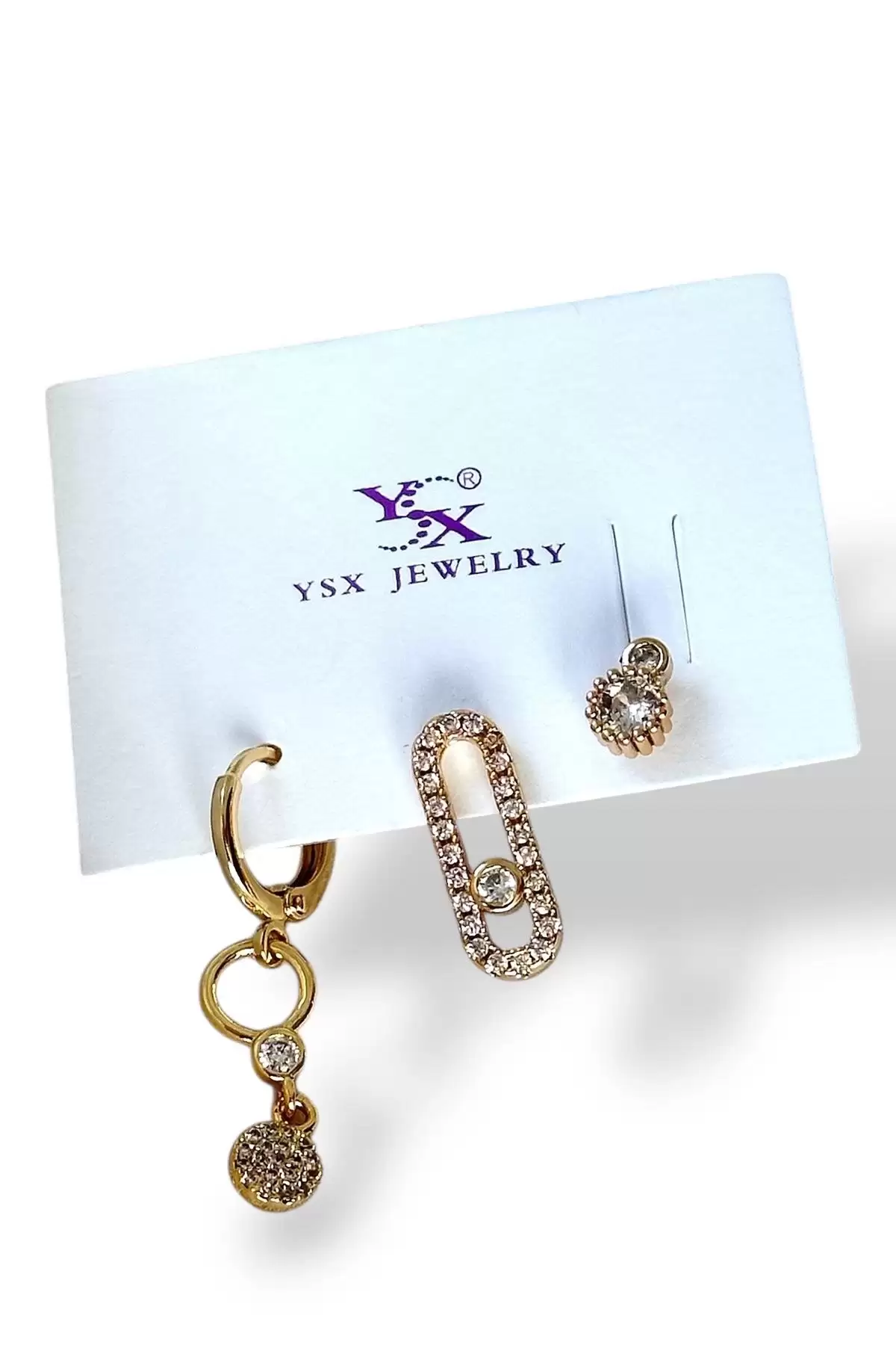 Altın Renk Taş Detaylı VİP 3lü YSX Küpe Set
