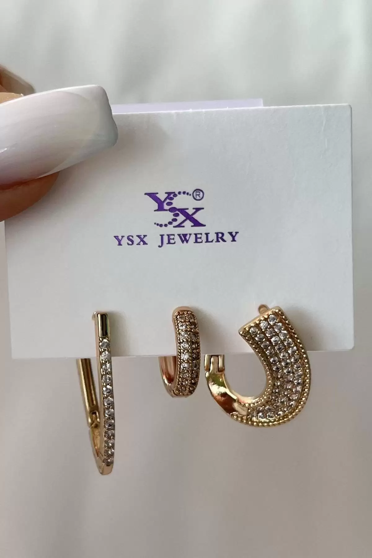 Altın Renk Taş Detaylı VİP 3lü YSX Küpe Set