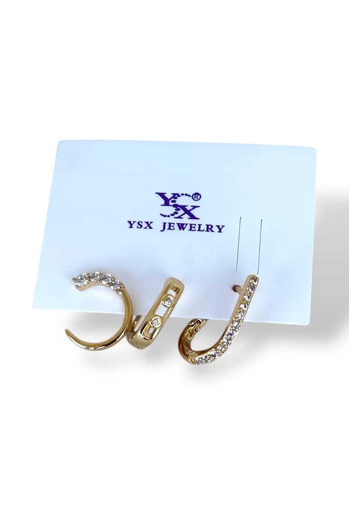 Altın Renk Taş Detaylı VİP 3lü YSX Küpe Set